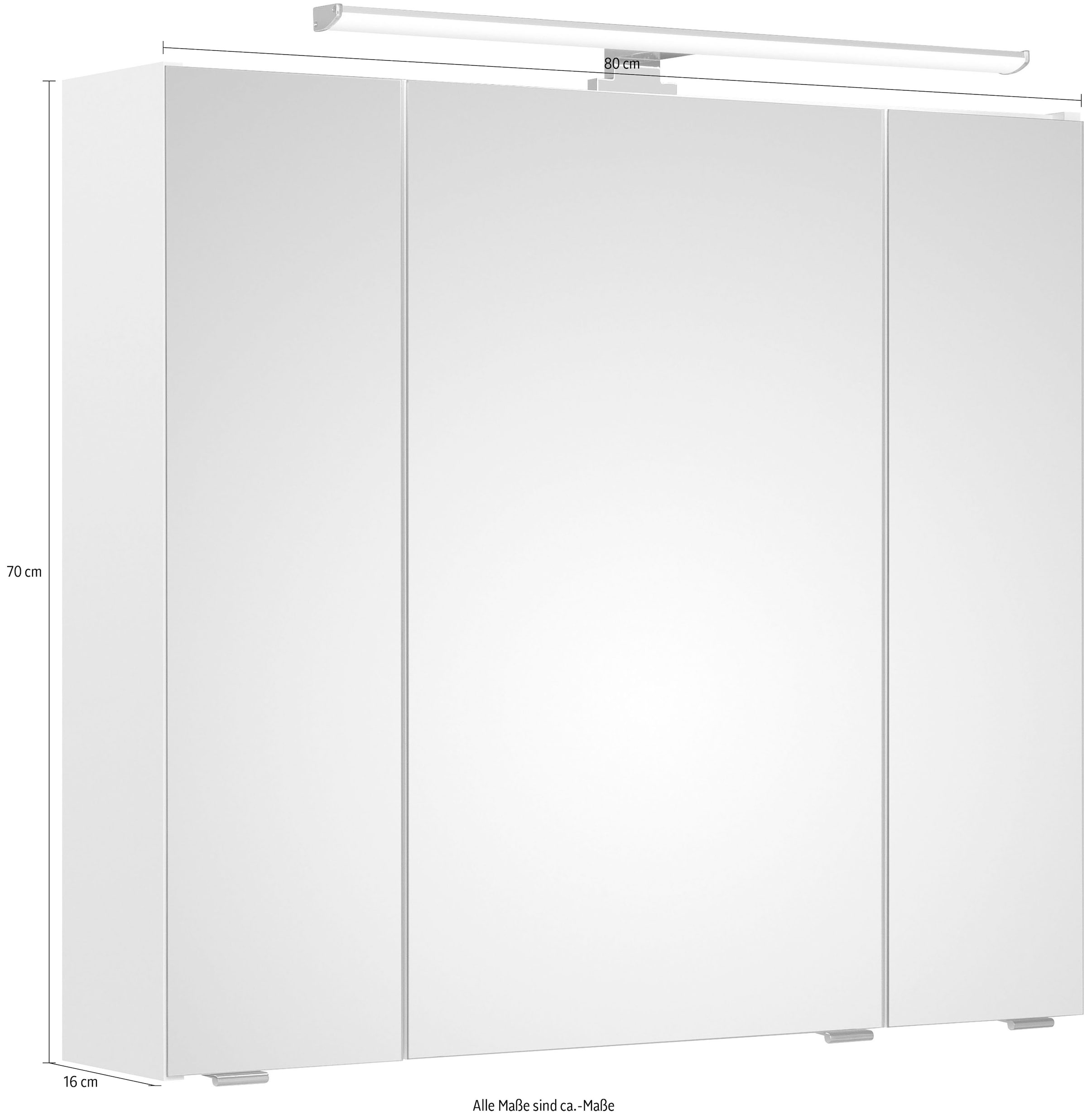 PELIPAL Spiegelschrank »Quickset«, Breite 80 cm, 3-türig, LED-Beleuchtung,  Schalter-/Steckdosenbox auf Raten bestellen | Spiegelschränke