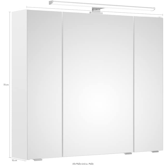 PELIPAL Spiegelschrank »Quickset«, Breite 80 cm, 3-türig, LED-Beleuchtung,  Schalter-/Steckdosenbox auf Raten bestellen