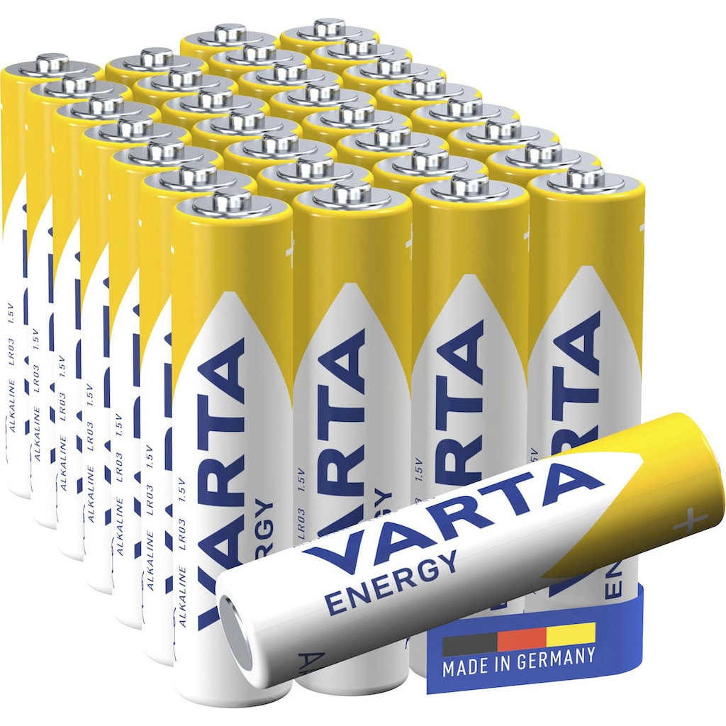 VARTA Batterie »30 er Pack ENERGY AAA Micro Batterie Set, made in Germany«, LR03, (Packung, 30 St.)