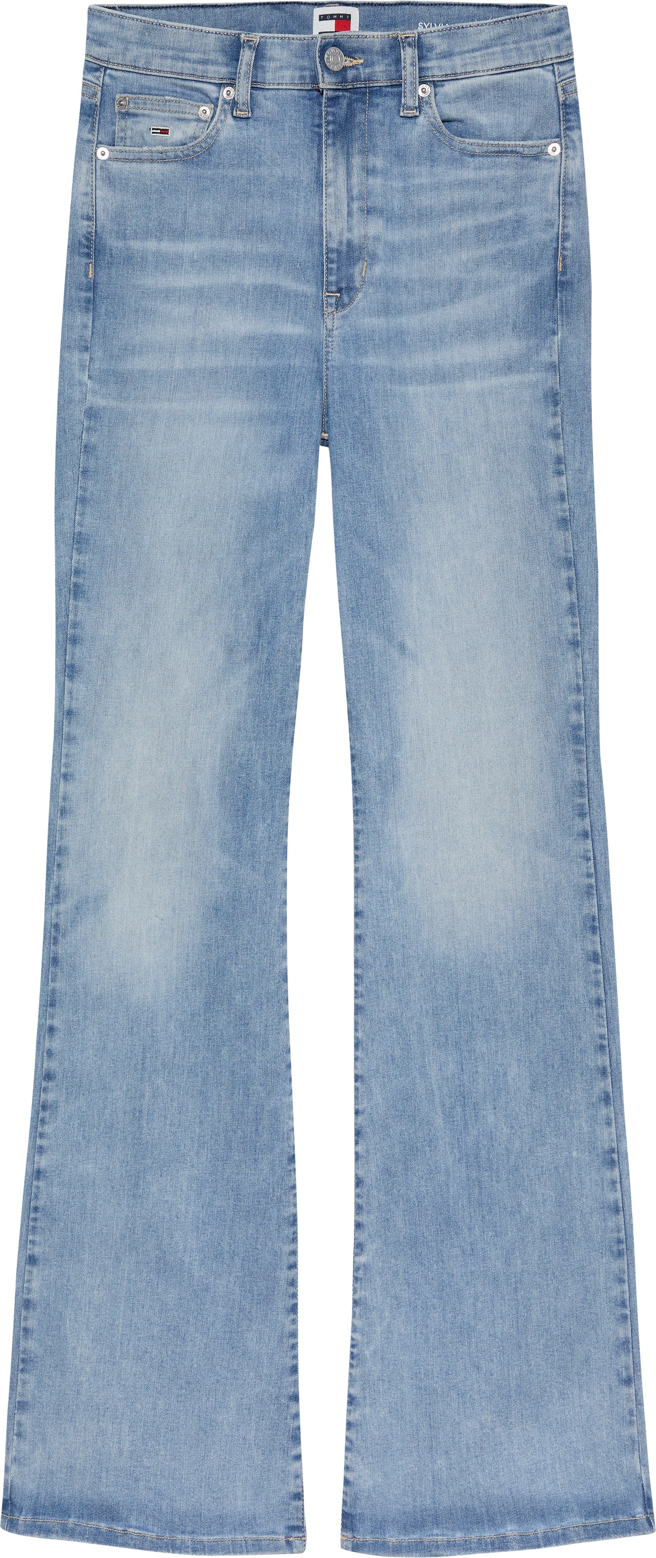Tommy Jeans Schlagjeans »Tommy Jeans SYLVIA - High waist - Flared Denim Jeans«, mit Logostickereien und Nieten