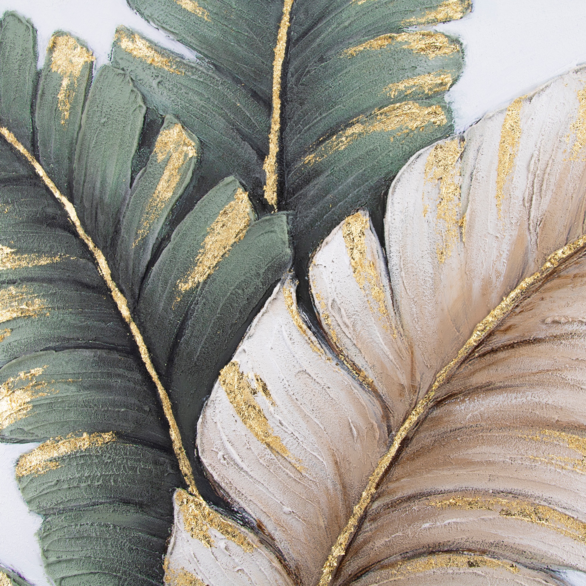 Art for the home Leinwandbild »Blatter Neutral«, Blätter, (1 St.), Handgemalte Leinwand mit Goldmetallic, Lush leaves neutral - 100x70cm