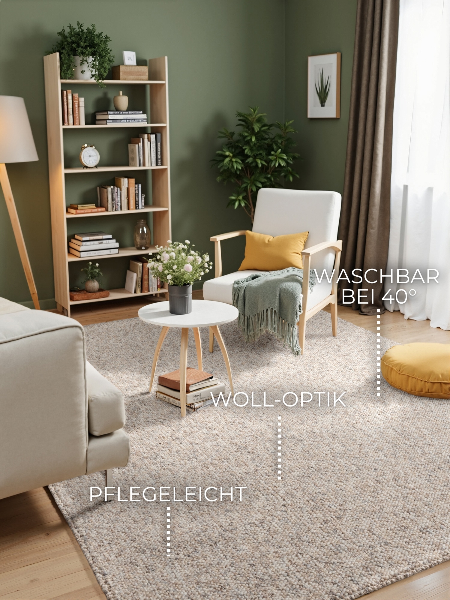 ELLE DECORATION Teppich »Rocco«, rechteckig, 10 mm Höhe, Läufer, waschbar, Wohnzimmer, Esszimmer, Woll-Optik
