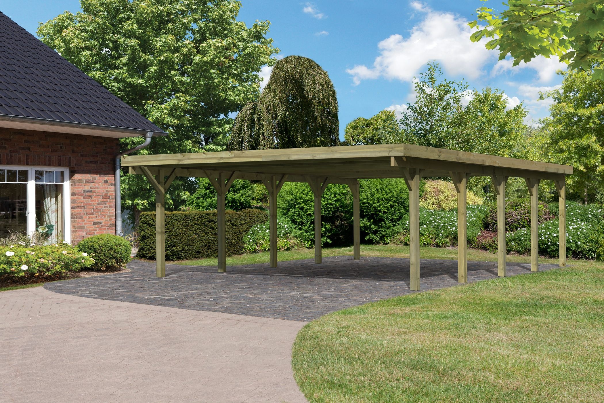 Karibu Doppelcarport »»Classic 3 SET« PVC-Dach Variante A, kesseldruckimprägniert«, Masivholz, 540 cm, KDI, aus Masivholz