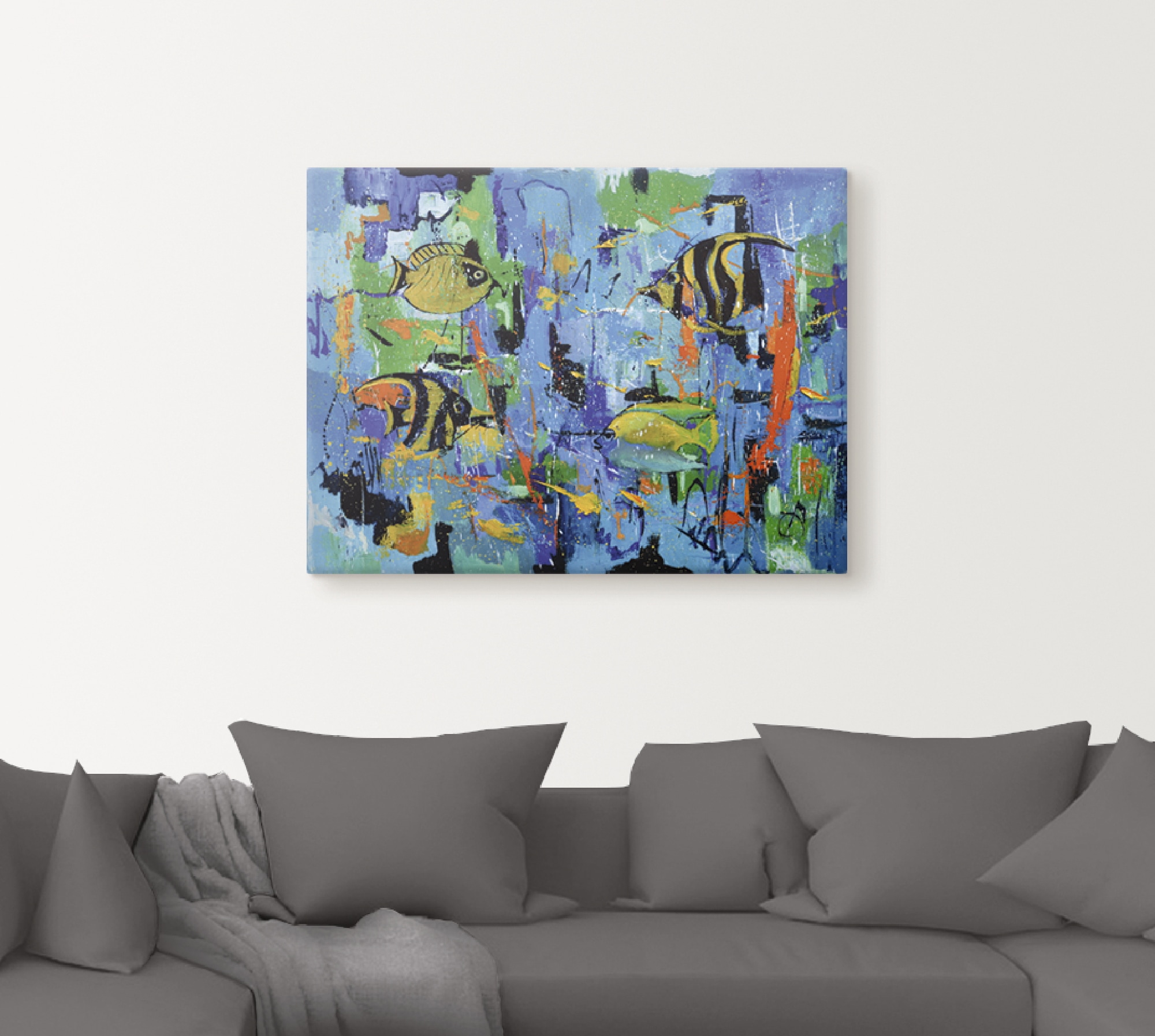 Artland Leinwandbild »Abstrakt Fische Blau«, Wassertiere, (1 St.), auf Keilrahmen gespannt