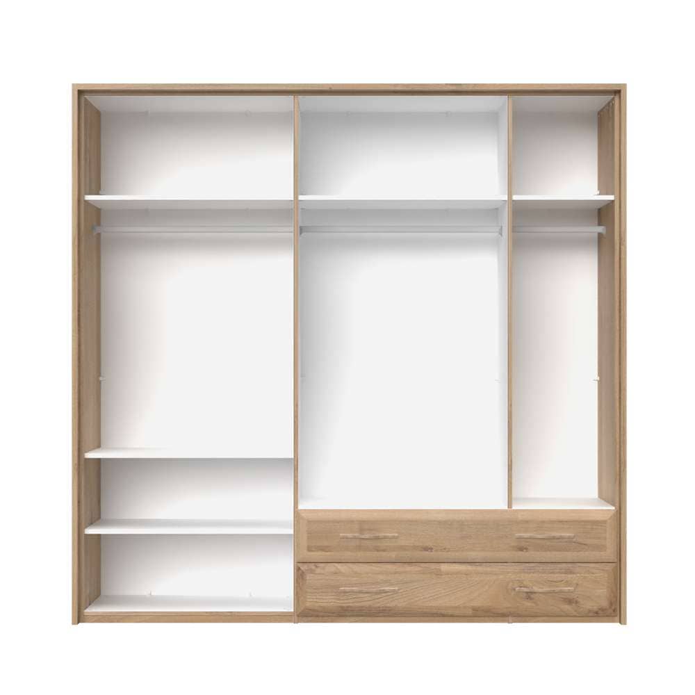 Home affaire Kleiderschrank »Gala, beige hochglänzend UV lackiert, kratzfest, FSC-zertifiziert«, (abgerundete Schubladen aus MDF im Holzdekor, soft-close), mit Beleuchtung und Passpartourahmen, hoher Schrank (224cm), 3 Breiten