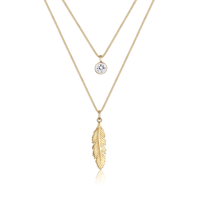 ELLI Gliederkette »Layer mit Feder und Kristalle« Gold 45 Edle Layer Halskette für Frauen, festlich