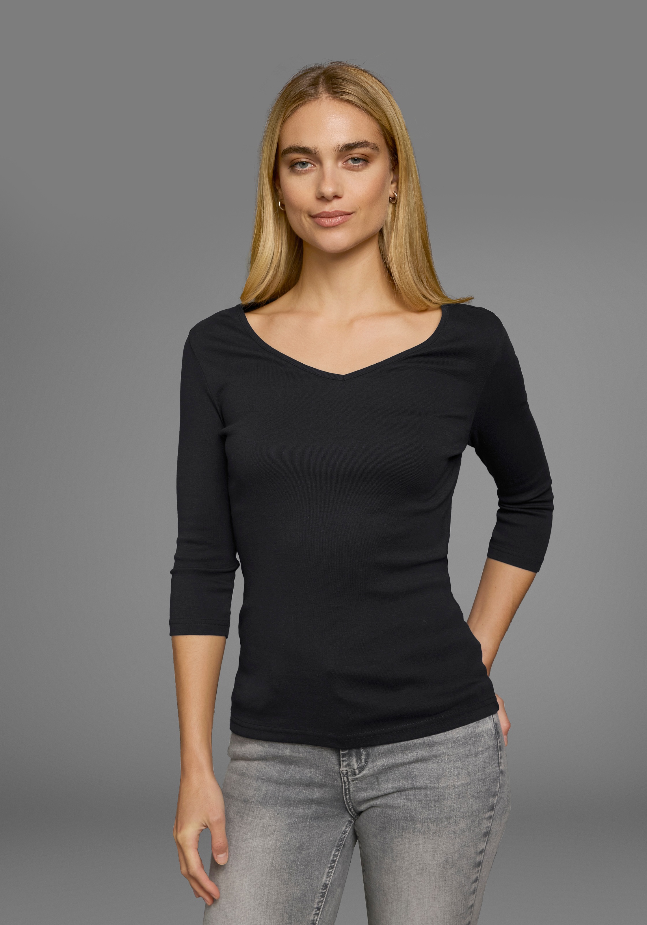 Flashlights V-Shirt, (Packung, 2 tlg., 2er-Pack), unifarben, V-Ausschnitt, Basic-Stil, aus Baumwolle, im 2er-Pack