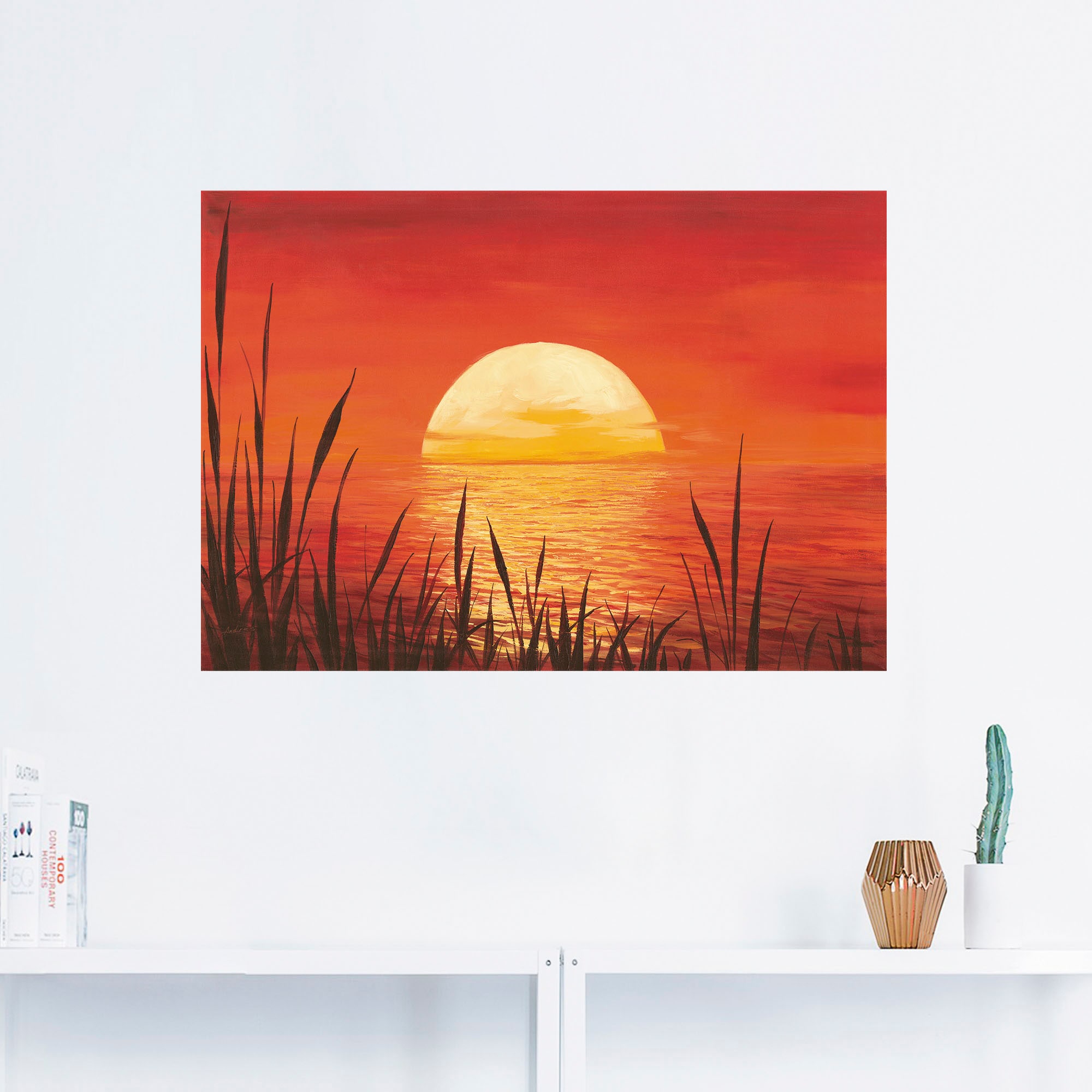Artland Wandbild »Roter Sonnenuntergang am Ozean«, Bilder vom Sonnenuntergang & -aufgang (1 Stück), in vielen Größen & Produktarten - Alubild / Outdoorbild, Leinwandbild, Poster, Wandaufkleber / Wandtattoo auch für Badezimmer geeignet