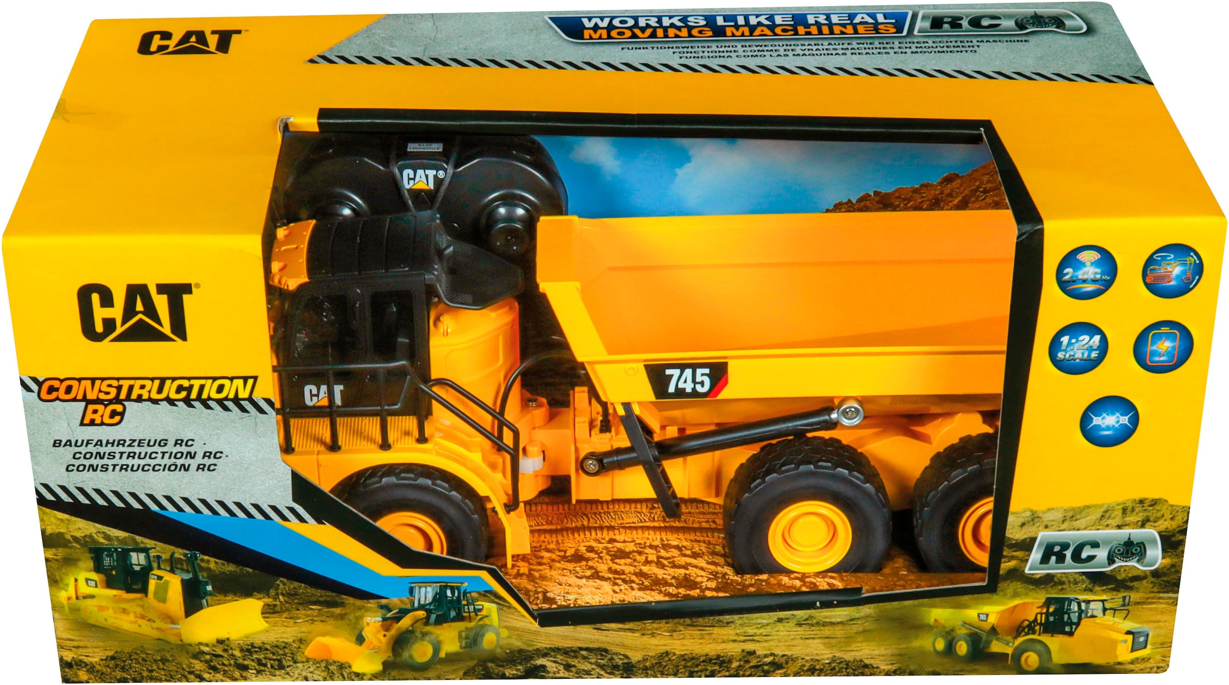 Carrera® RC-LKW »CAT 745 Gelenkmuldenkipper«, mit LED- und Soundfunktion