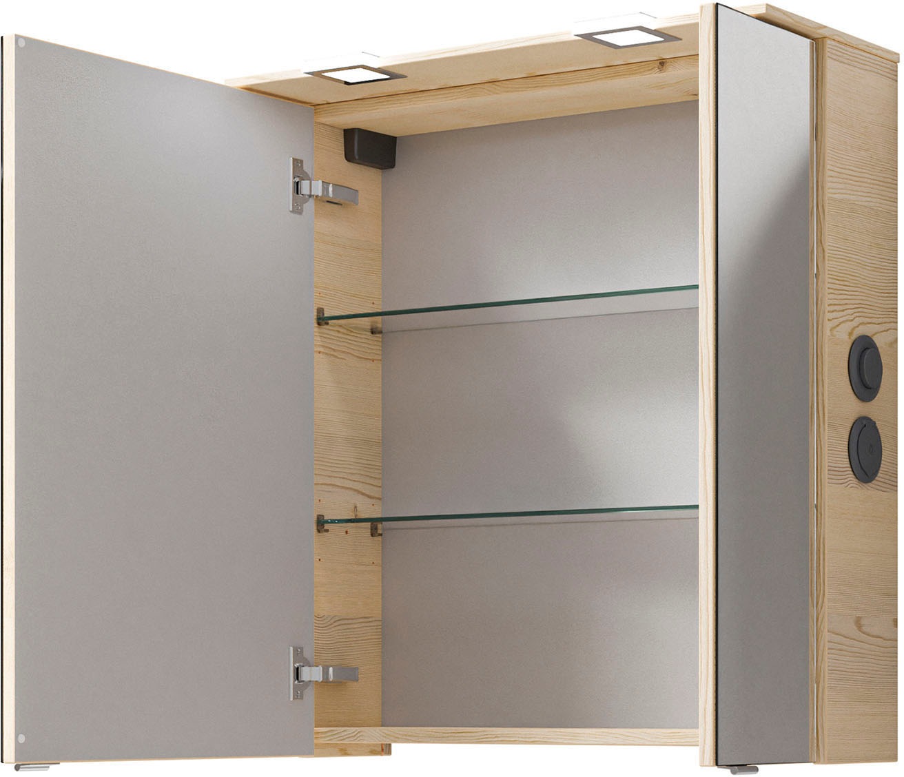 Saphir Badmöbel-Set »Serie 6025 2-teilig Mineralmarmor-Waschtisch mit LED-Spiegelschrank«, (2 St.), Waschplatz 67 cm breit, 2 Schubladen, 2 Spiegel-Türen, inkl Türdämpfer