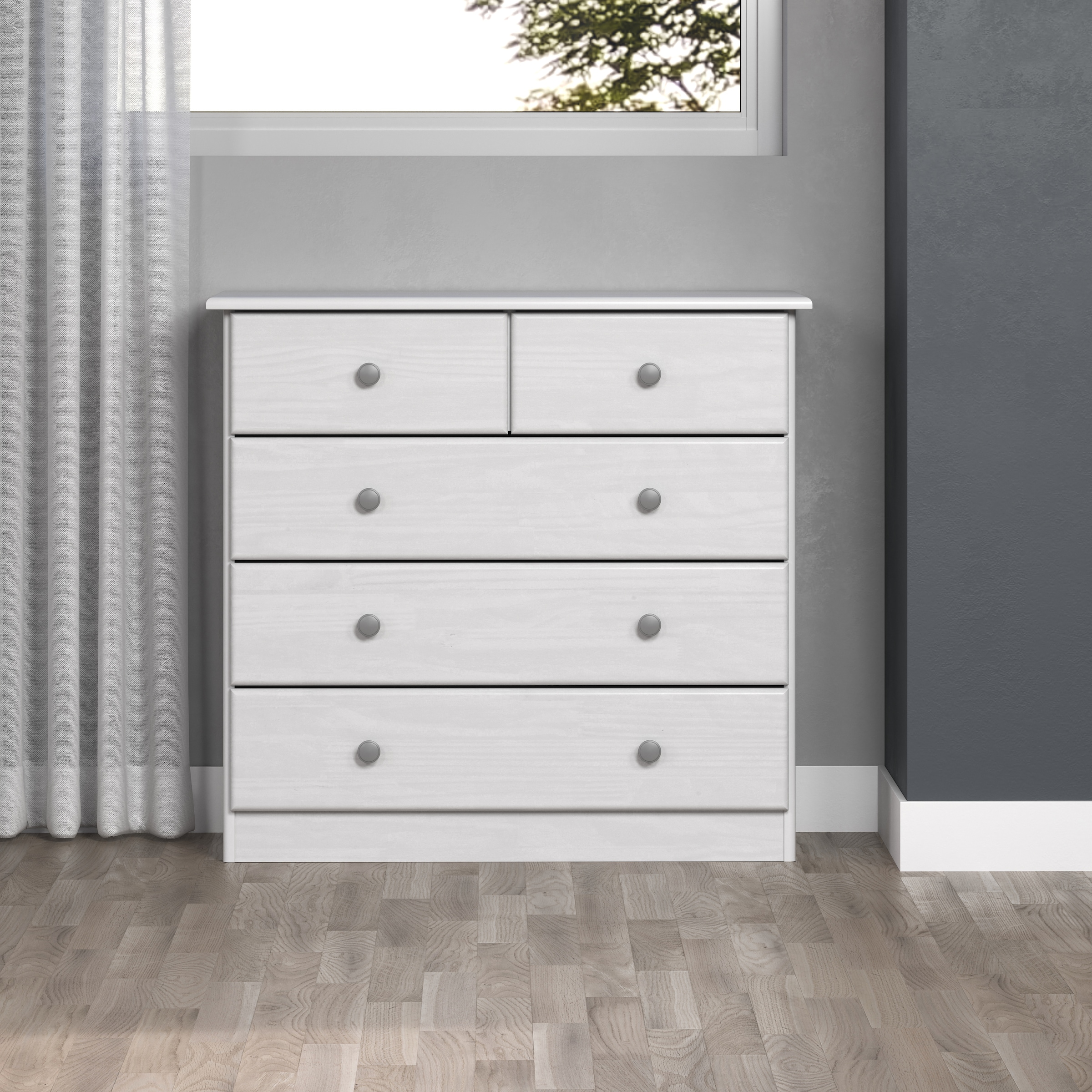 Home affaire Schubkastenkommode »Delsbo Kommode Wäscheschrank Beistellschrank Schrank Bestseller«, (1 St., Landhaus Design aus Kiefernholz), Massivholz Sideboard mit 5 Schubladen - Metall-Knopfgriffe