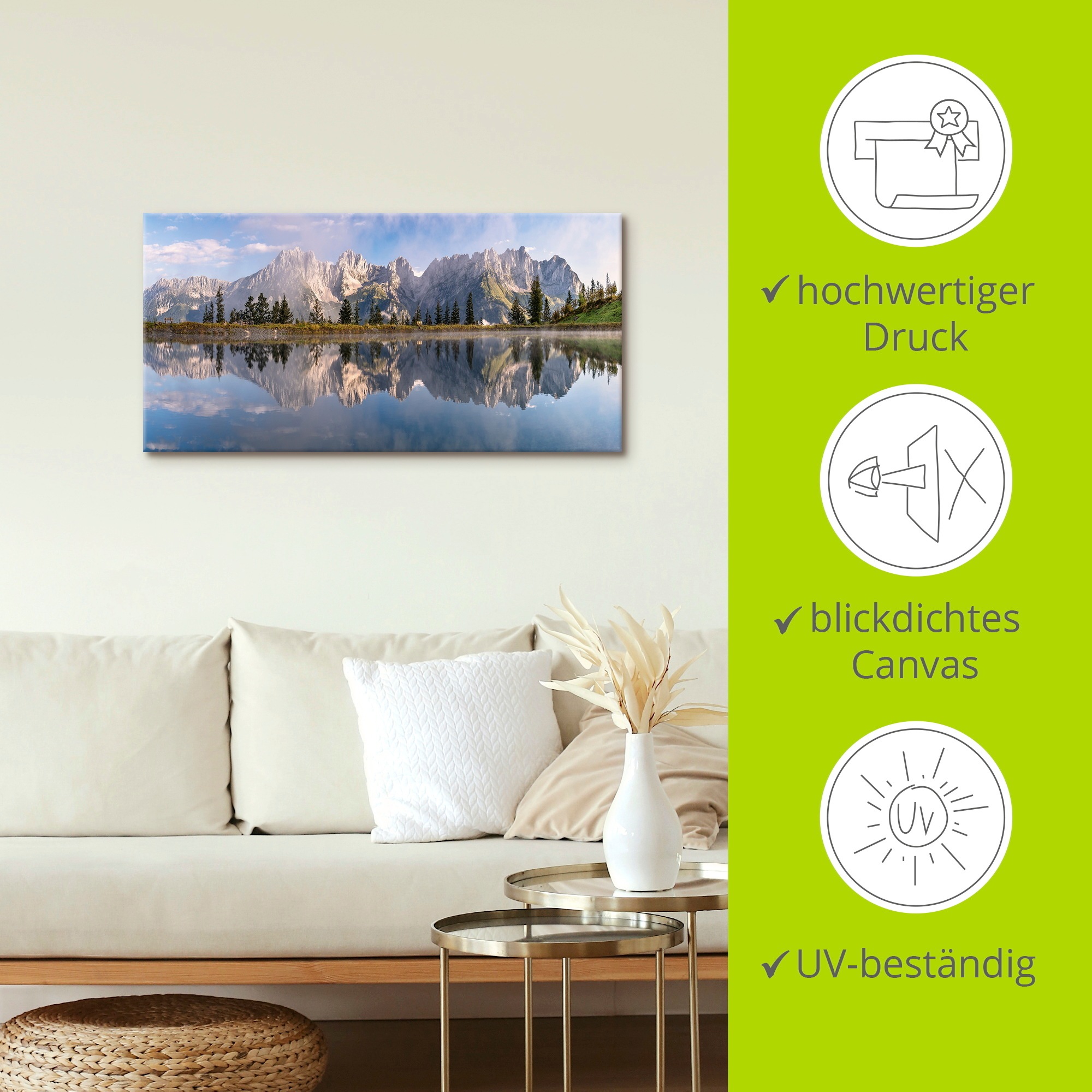 Artland Wandbild »Wilder Kaiser in Tirol«, Bilder von Europa, (1 St.), als Alubild, Outdoorbild, Leinwandbild, Poster, Wandaufkleber