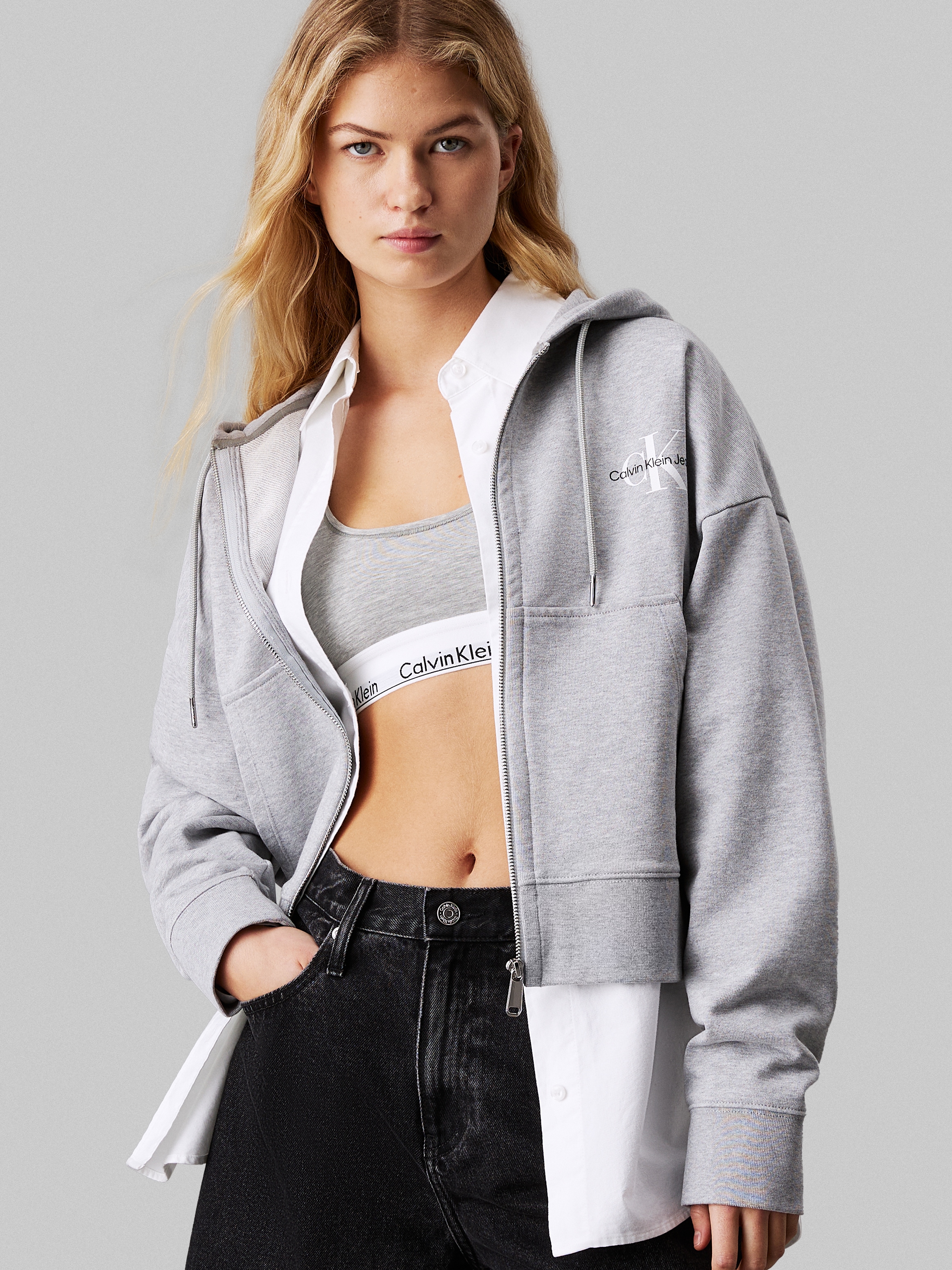 Calvin Klein Jeans Sweatjacke »MNLG FRNCH TRRY FZ B«, Mit Rundhalsausschnitt