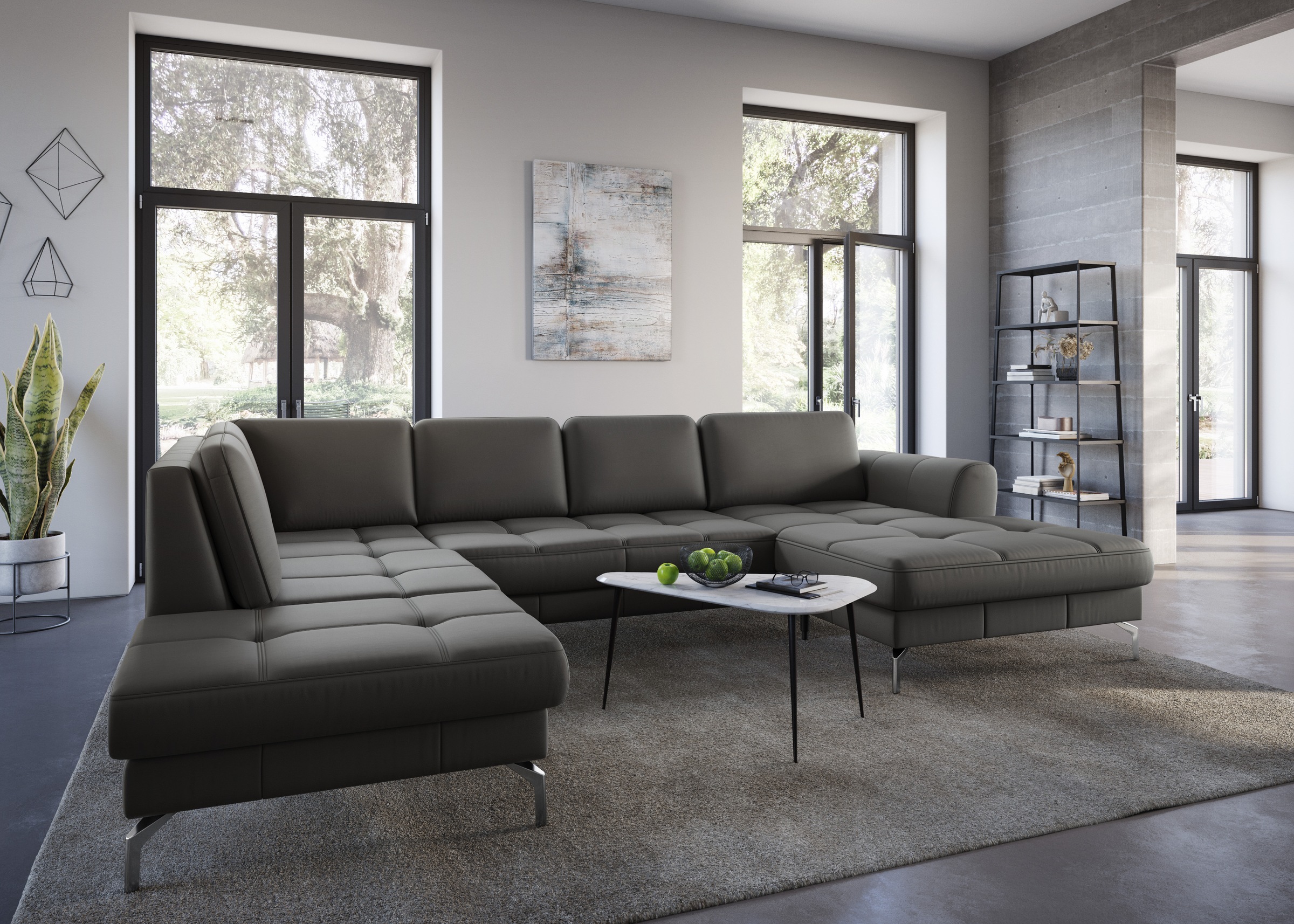 sit&more Wohnlandschaft »Bendigo U-Form«, inklusive Sitztiefenverstellung, Bodenfreiheit 15 cm, in 2 Fußfarben