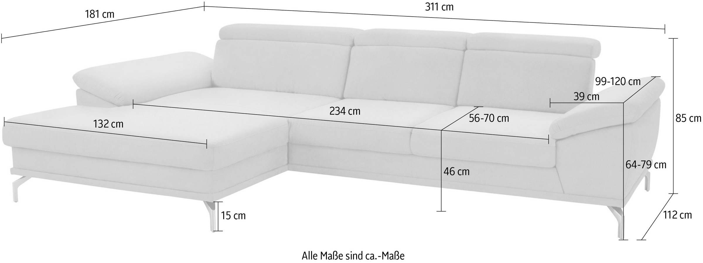 sit&more Ecksofa »Scorpio L-Form«, inklusive Sitztiefenverstellung, wahlweise mit Kopfverstellung