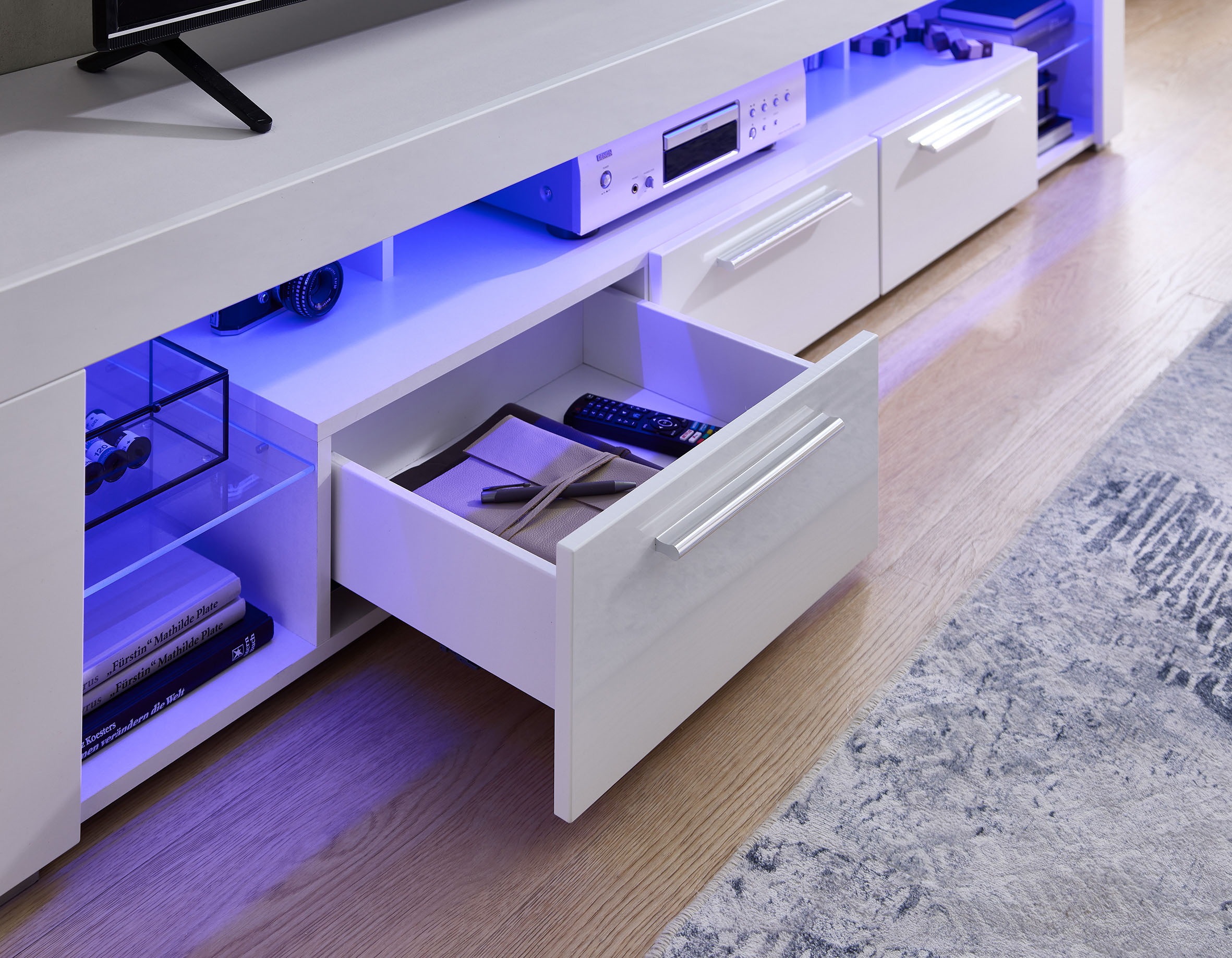 Stolkom TV-Schrank »Goal« 3 Schubkästen, 5 offenen Fächern, Stellmaß 200/44/44 cm