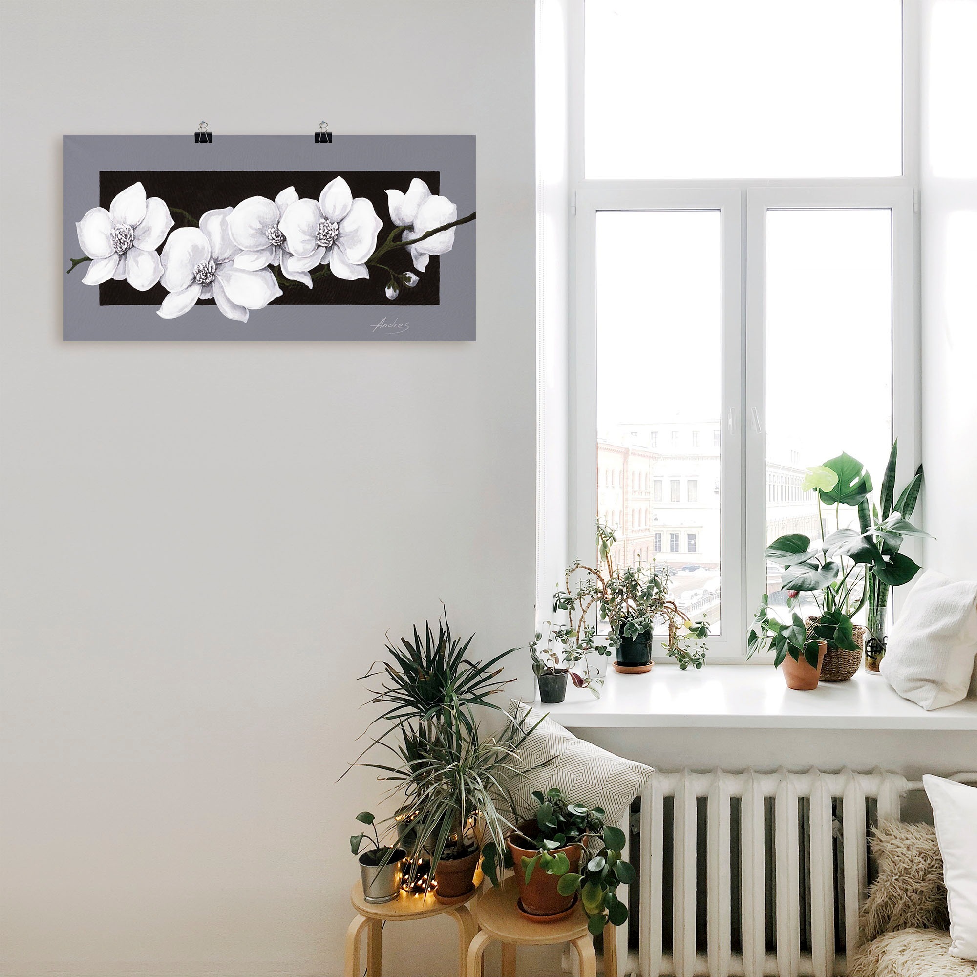 Artland Wandbild »Weiße Orchideen auf grau«, Blumen, (1 St.), als Alubild, Outdoorbild, Leinwandbild, Poster, Wandaufkleber