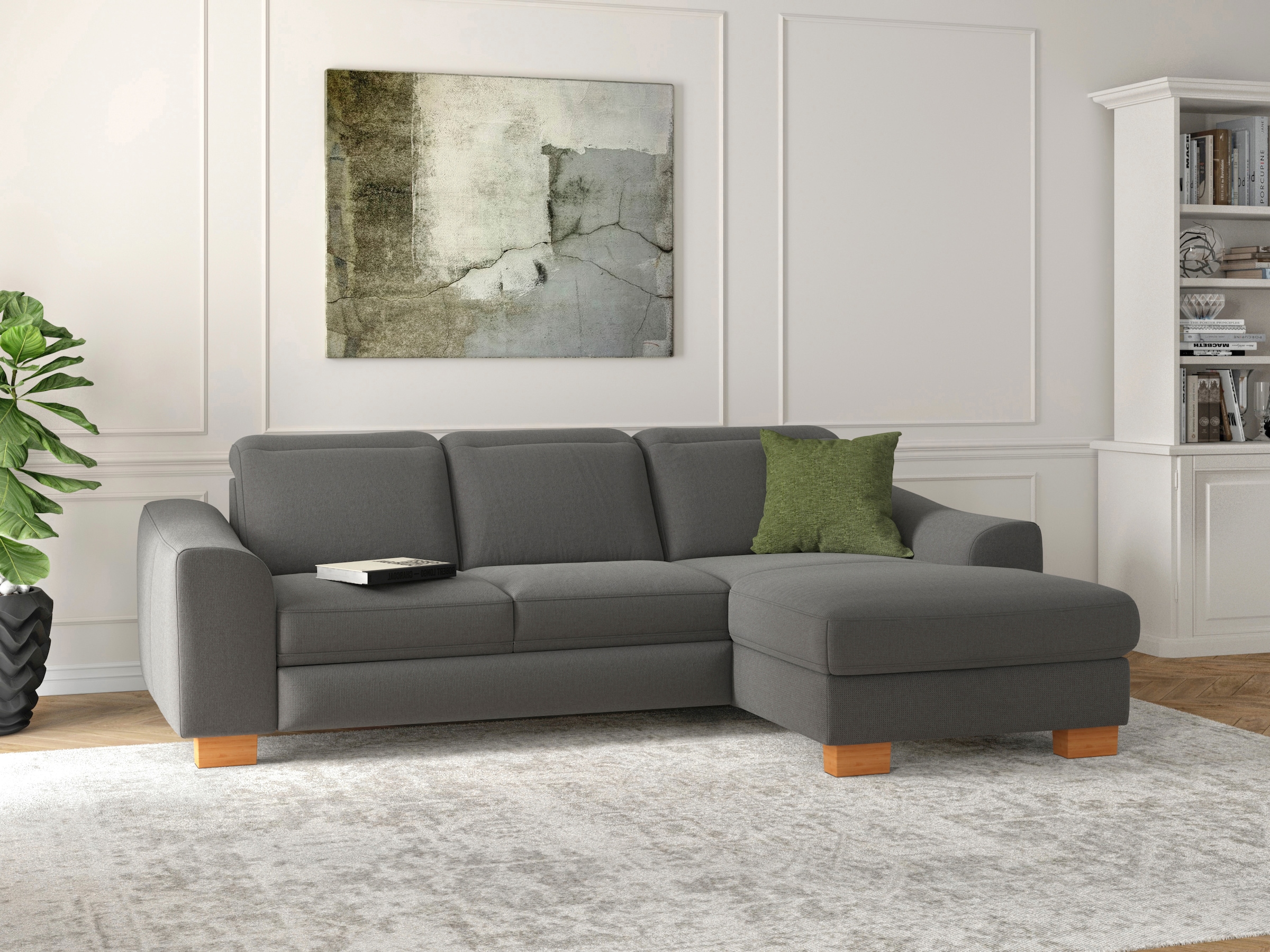 sit&more Ecksofa »Dundee L-Form«, mit Federkern und Massivholzfüßen, wahlweise mit Kopfteilverstellung