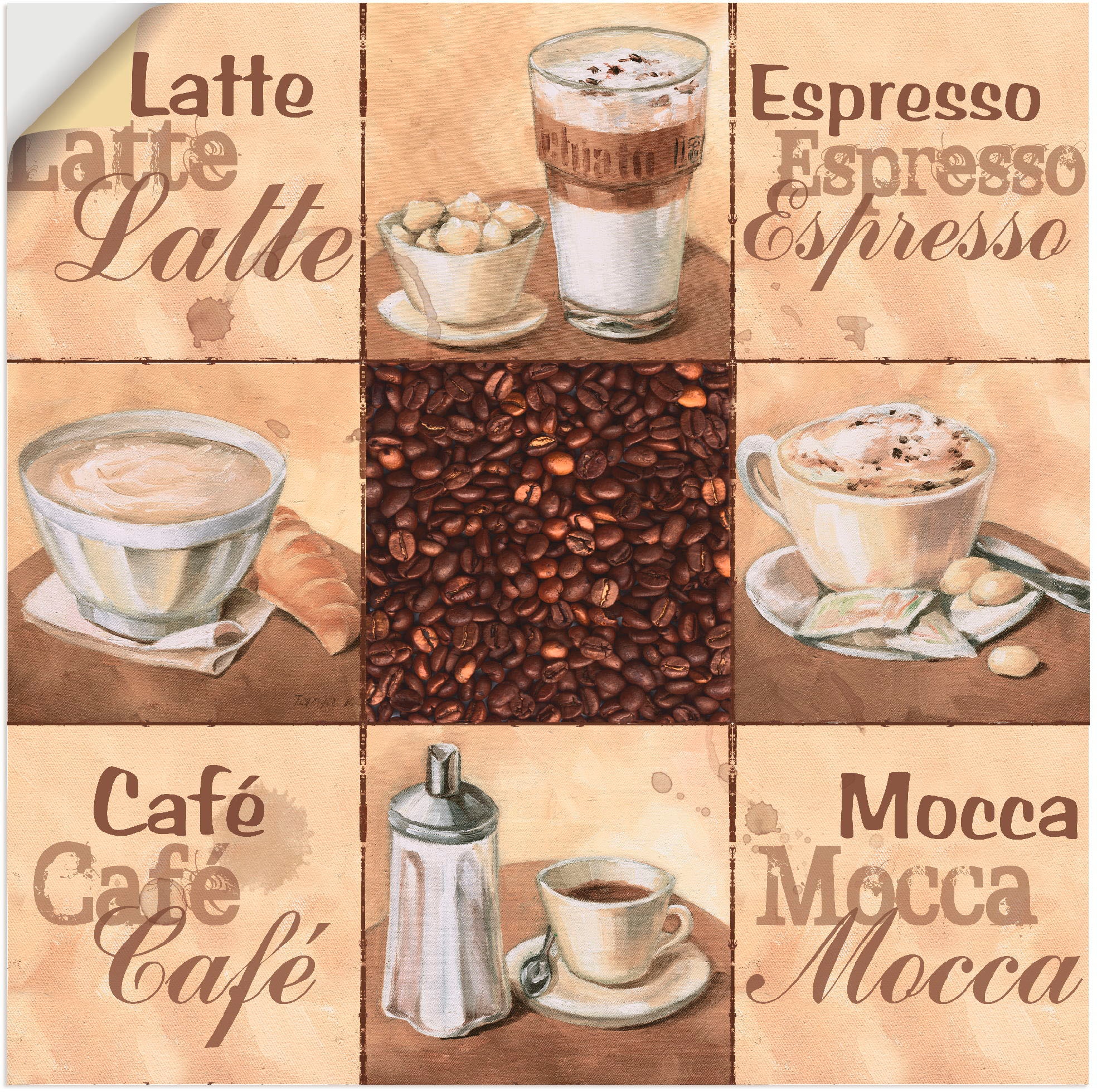 Artland Wandbild »Kaffee Collage II«, Getränke, (1 St.), als Alubild, Outdoorbild, Leinwandbild, Wandaufkleber, versch. Größen
