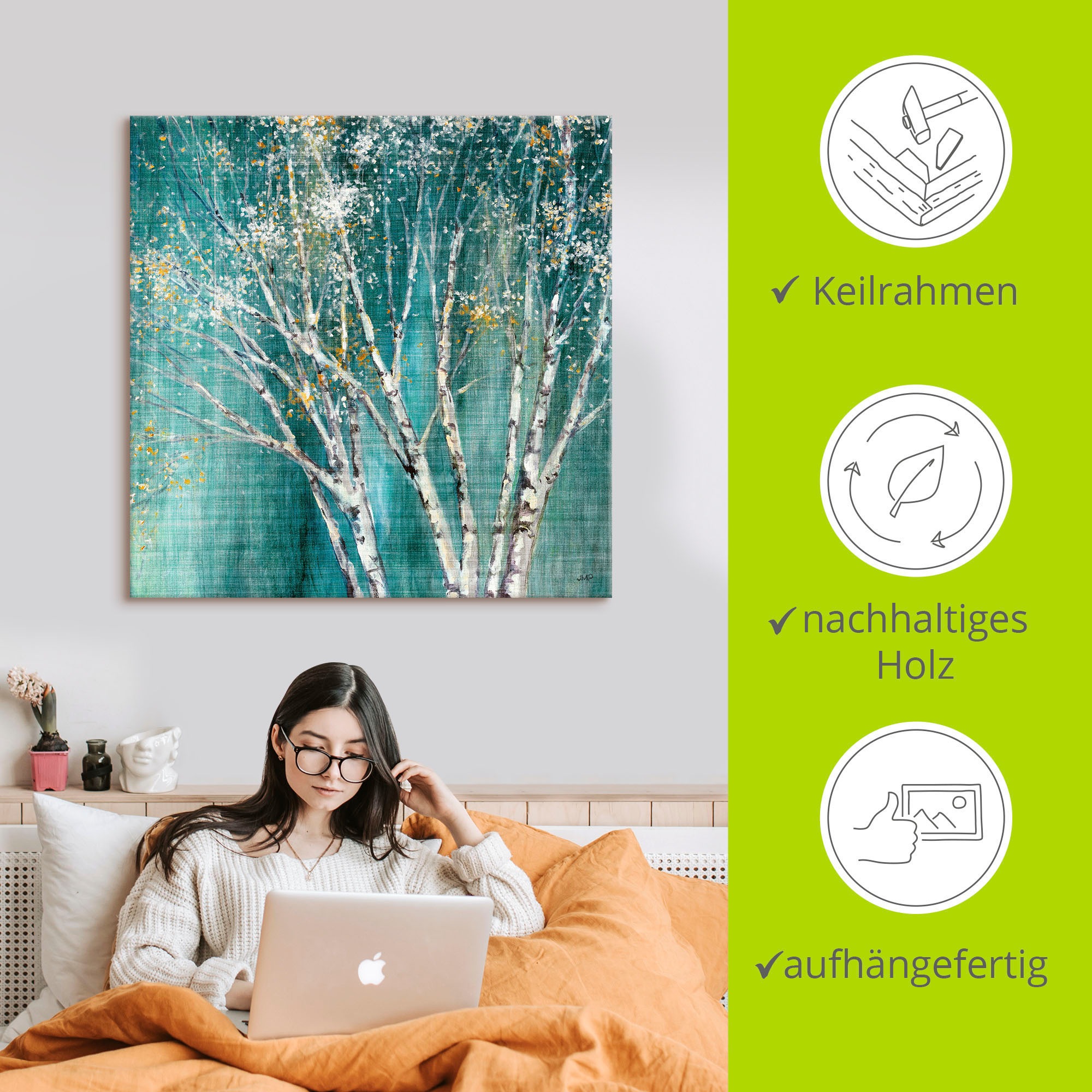 Artland Leinwandbild »Blaue Birke« Bäume 1 Stk. tlg. auf Holzrahmen gespannt