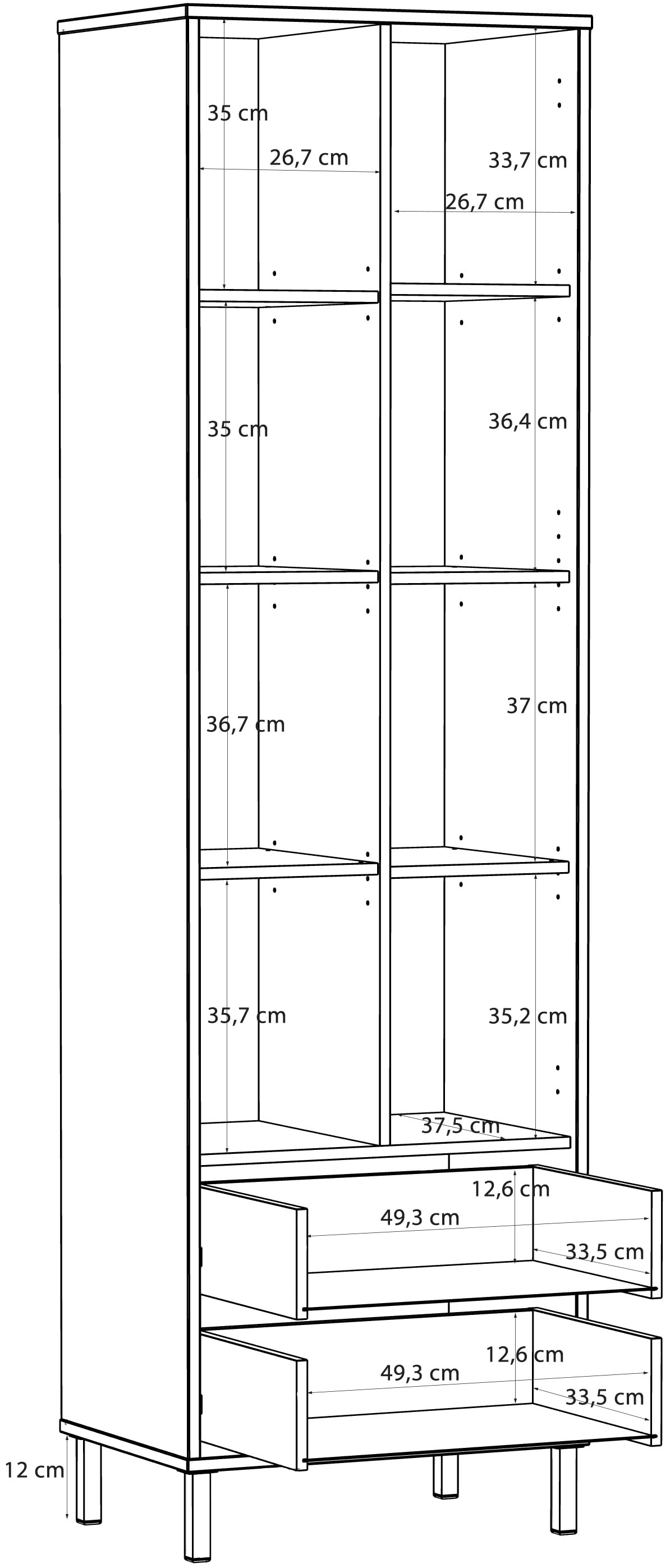FORTE Mehrzweckregal »Milles« Metallbeine, trendiges Dekor, Vollauszug B/H/T 58,9/201,6/41,5