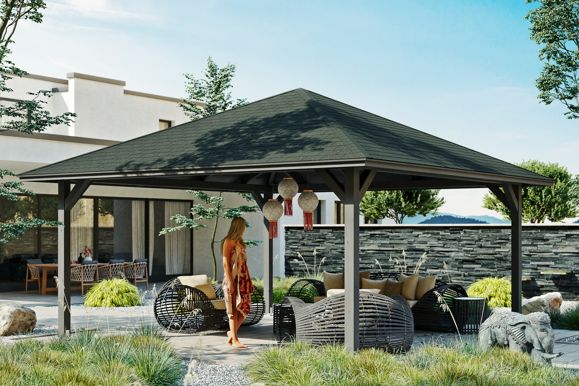 Skanholz Holzpavillon »Cannes 4«, Leimholz, 489 x 489 cm