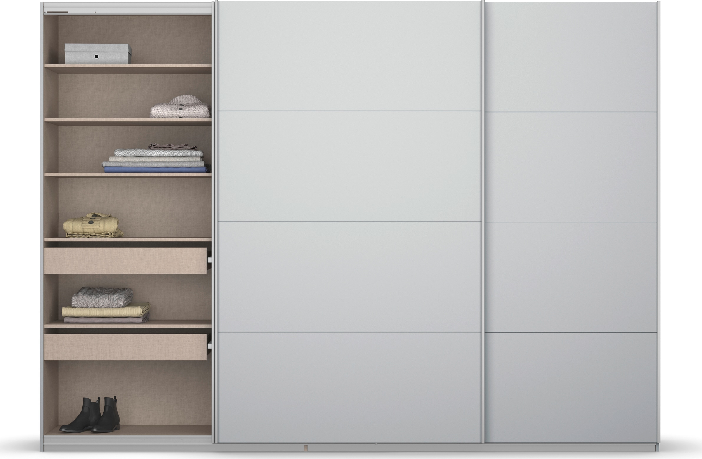 rauch Schwebetürenschrank »Kleiderschrank Schrank Garderobe KOLUNA mit Dekor-Front«, inkl. 2 Innenschubladen sowie extra Einlegeböden MADE IN GERMANY