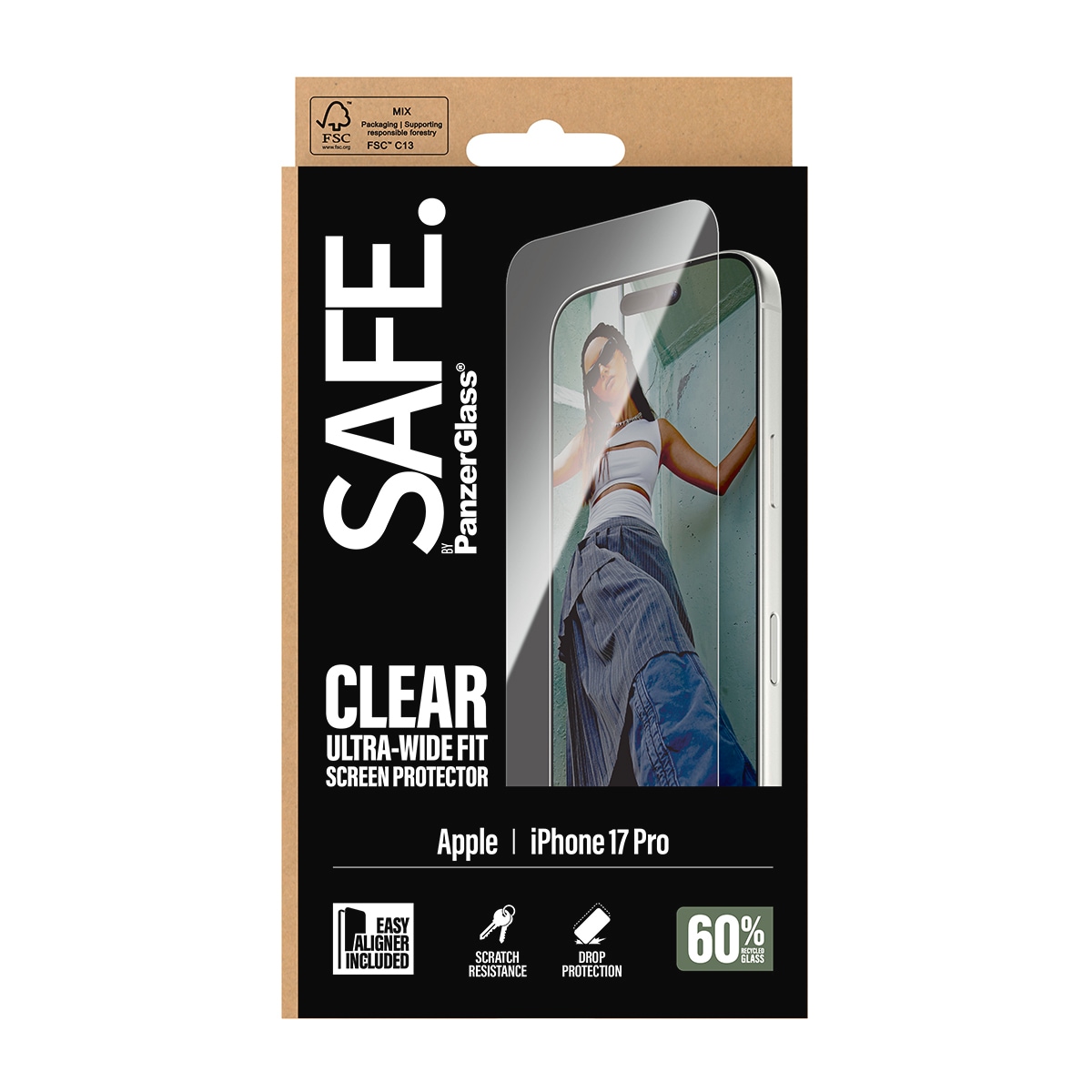 SAFE by PanzerGlass Displayschutzglas »Ultra-Wide Fit Screen Protector«, für Apple iPhone 17 Pro, Displayschutzfolie, Schutzfolie, Bildschirmschutz, kratz- & stoßfest