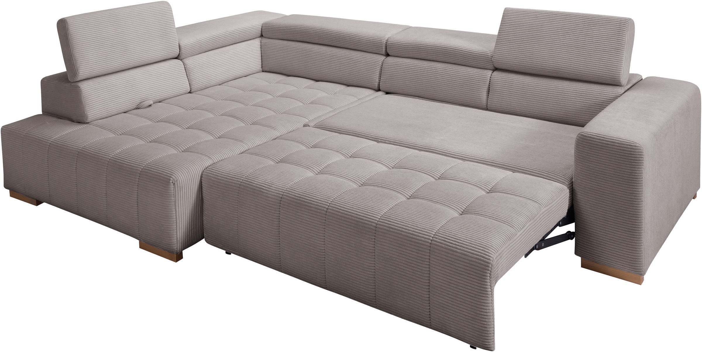 exxpo - sofa fashion Ecksofa »Elianos, hoher Sitzkomfort, aufwendige Kreuzsteppung im Sitz, L-Form«, Kopfteile & Sitztiefe verstellbar, mit Bettfunktion, Cord, cappuccino