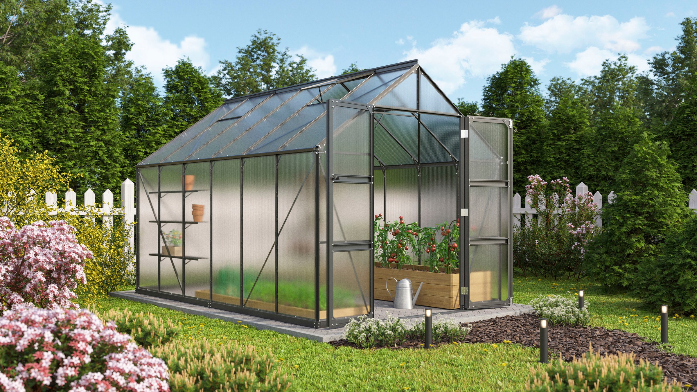 Vitavia Gewächshaus »Domus 9900«, mit Doppelschwingtüren und bodentiefer Türschwelle, 6 mm Hohlkammer