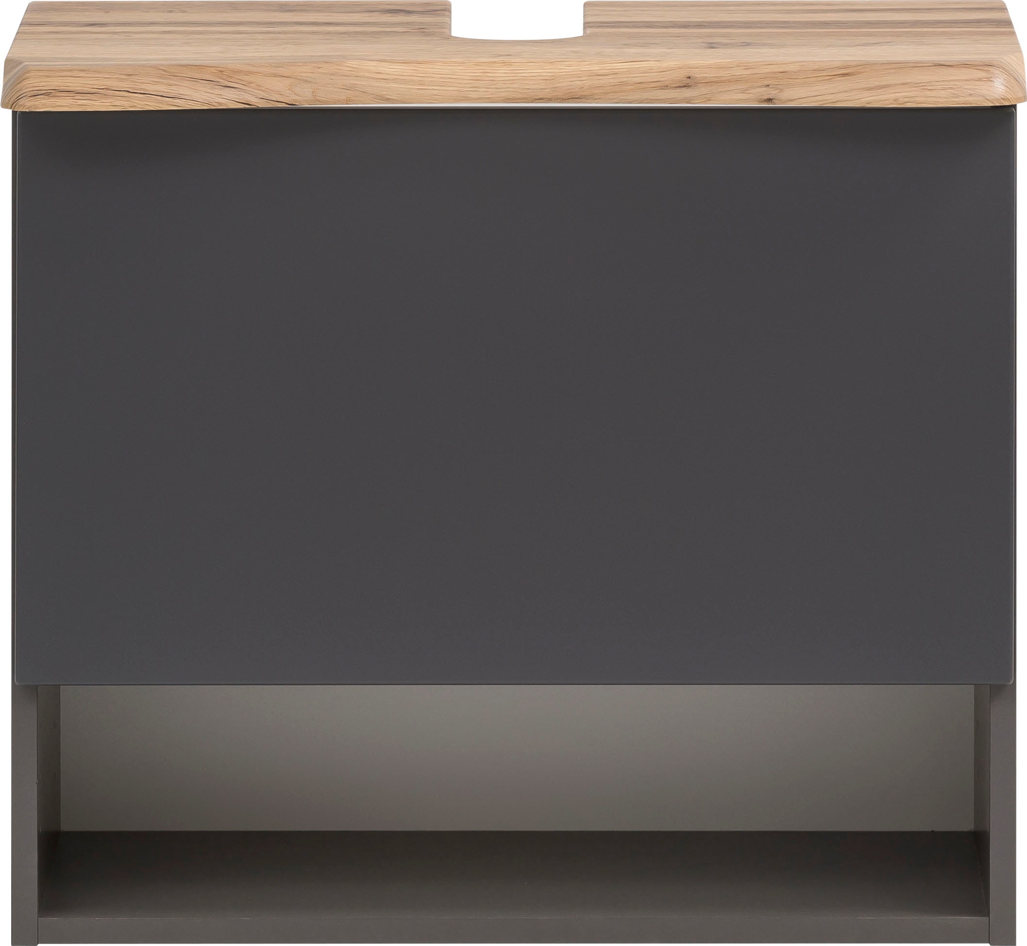welltime Waschbeckenunterschrank »Stubach«, Bad Schrank, Abdeckplatte mit Baumkante, Breite 60 cm