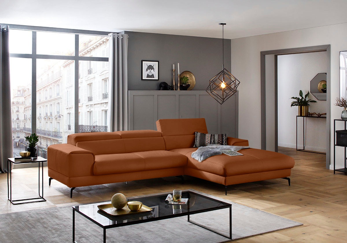 W.SCHILLIG Ecksofa »piedroo, Designsofa mit tollem Sitzkomfort, L-Form«, Kopfteilverstellung, wahlweise mit Sitztiefenverstellung, Breite 303cm