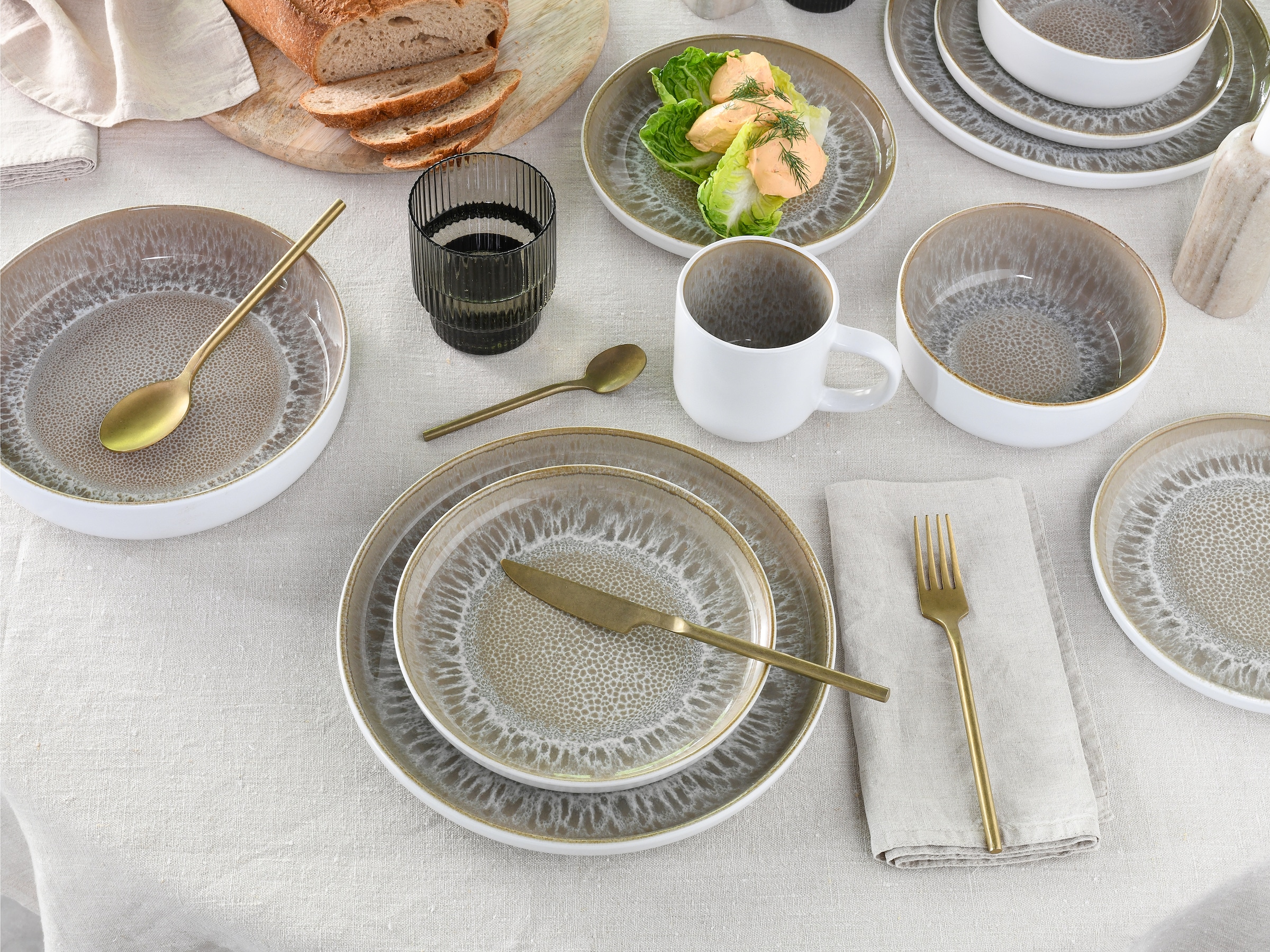 my home Kombiservice »modernes Geschirr-Set, Service Nydala« hohe Haltbarkeit, spülmaschinen- & mikrowellengeeignet, Reaktivglasur