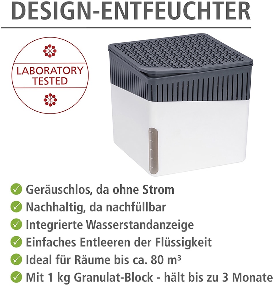 WENKO Luftentfeuchter »Modell Cube«, für 80 m³ Räume, Tank 1,6 l, mit 2 x 1000 g Entfeuchter-Blöcken