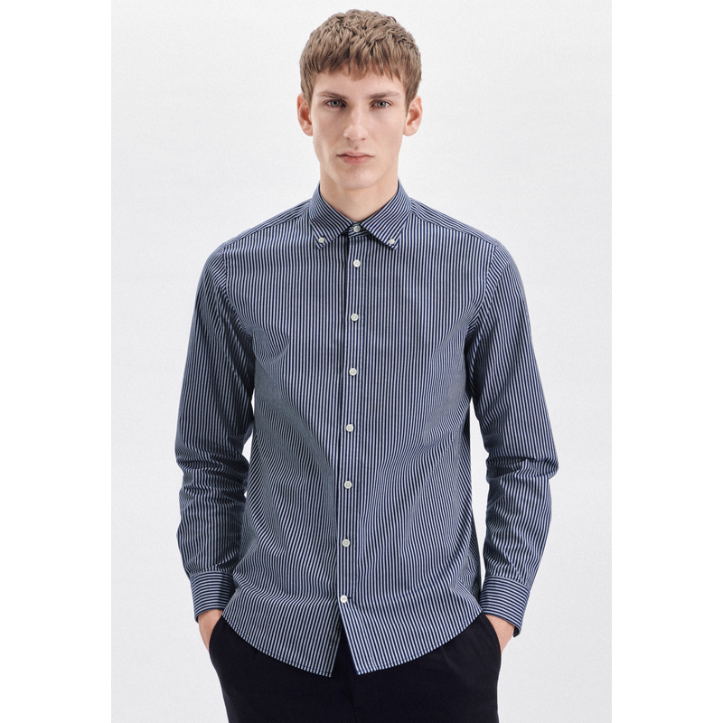 SEIDENSTICKER Businesshemd »Schwarze Rose« Regular Langarm Button-Down-Kragen Streifen blau XXL (45-46) - normale Ärmellängen normale Ärmellängen...