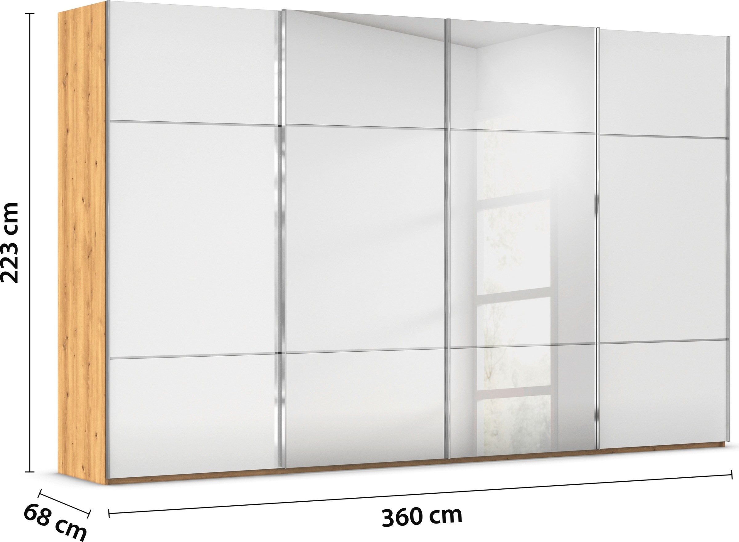 rauch Schwebetürenschrank »Kleiderschrank Schrank Garderobe Schlafzimmerschrank SCALE-TRIO«, edle dreigeteilte Front mit 2 Zierleisten Spiegel/Glas MADE IN GERMANY