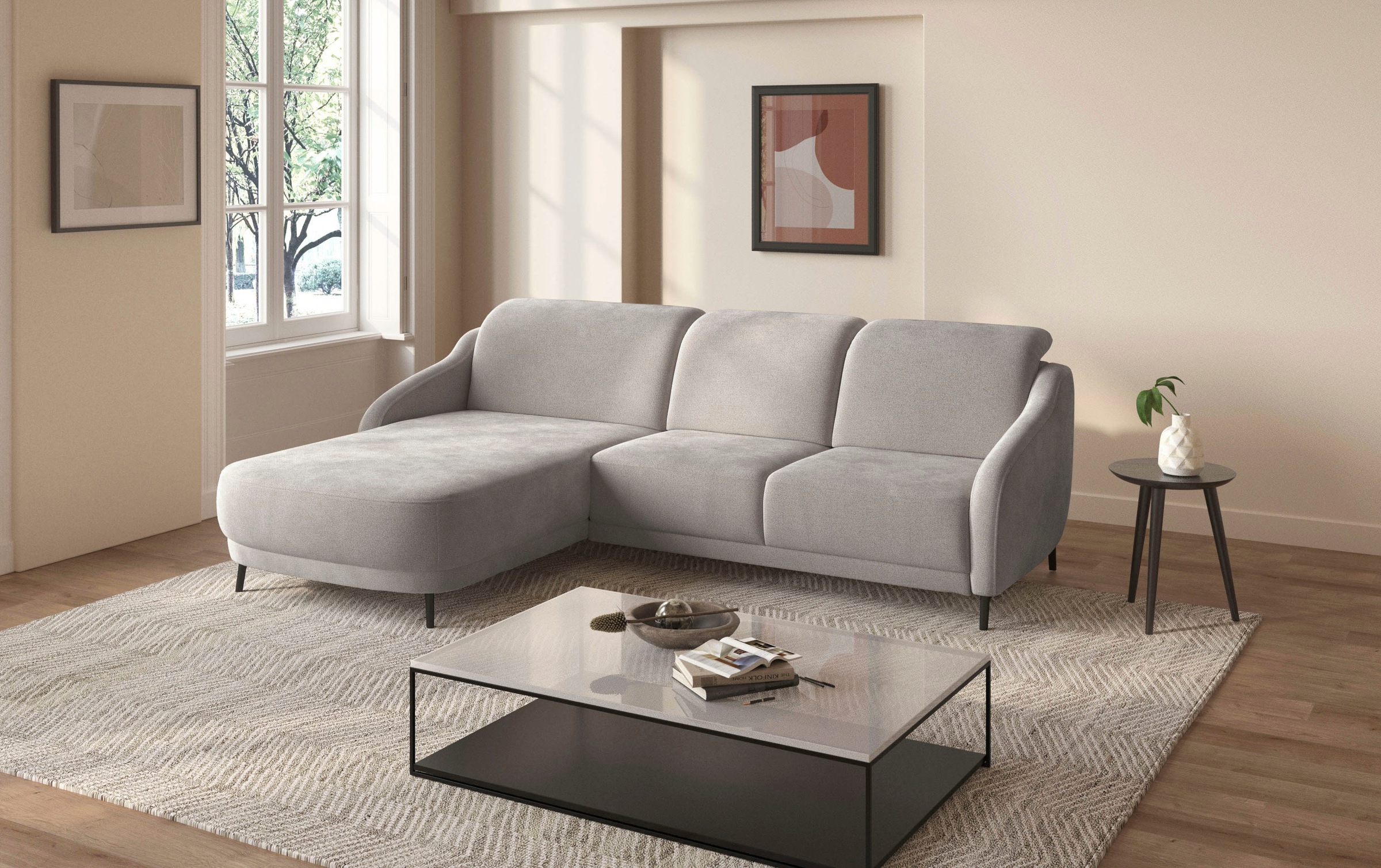sit&more Ecksofa »Blues L-Form«, wahlweise mit Klapptisch und USB