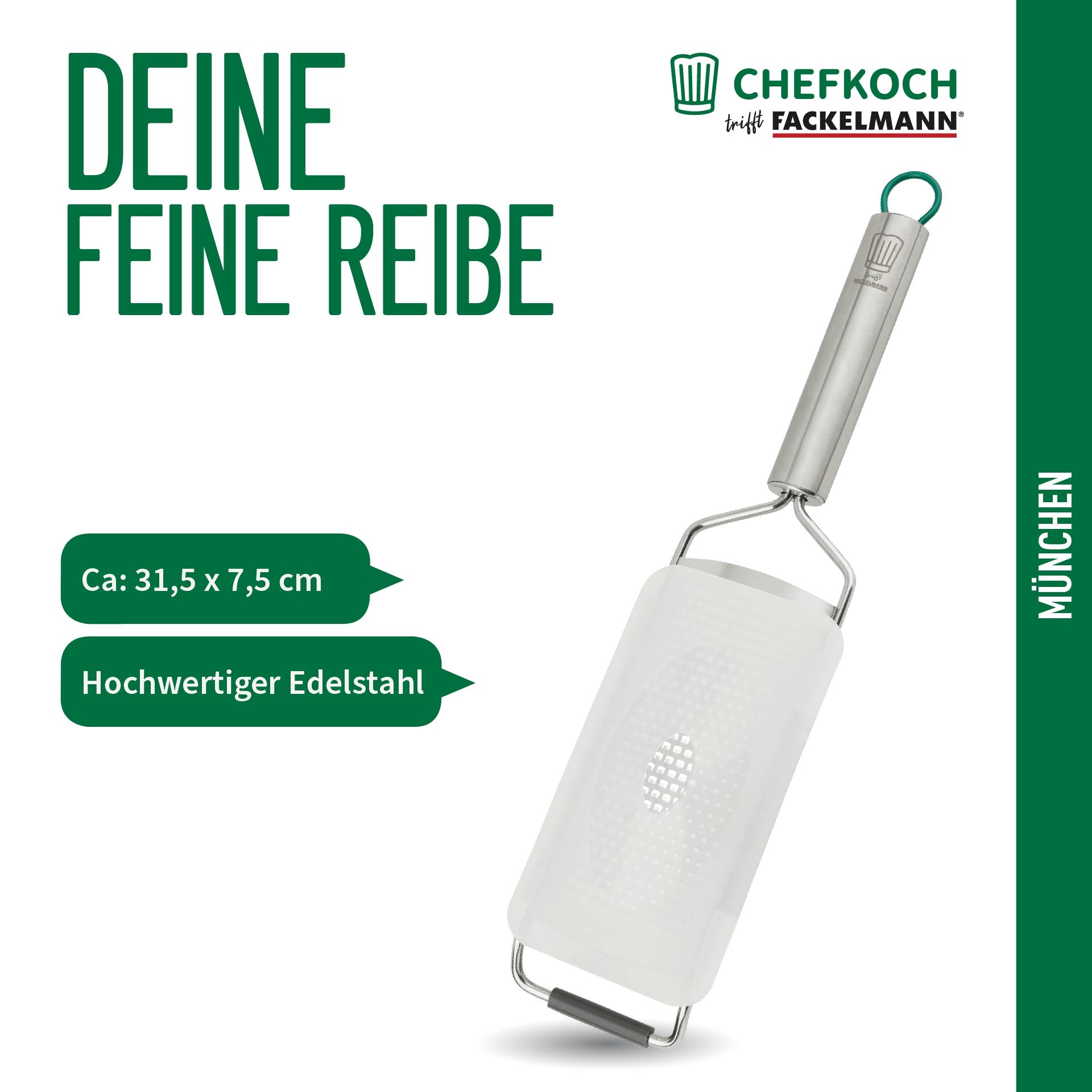 Chefkoch trifft Fackelmann Küchenreibe »München, aus Edelstahl, Reibe fein – hochwertige Ausführung« perfekt für Küchenprofis, spülmaschinengeeignet