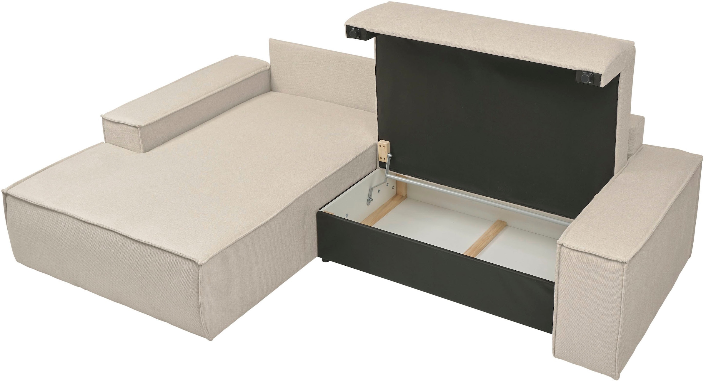 andas Ecksofa »Finnley Schlafsofa 267 cm in Bouclé, Struktur fein u. Cord, L-Form,«, Schlaffunktion m. Bettkasten (136/210 cm), Bouclé, Struktur und Cord