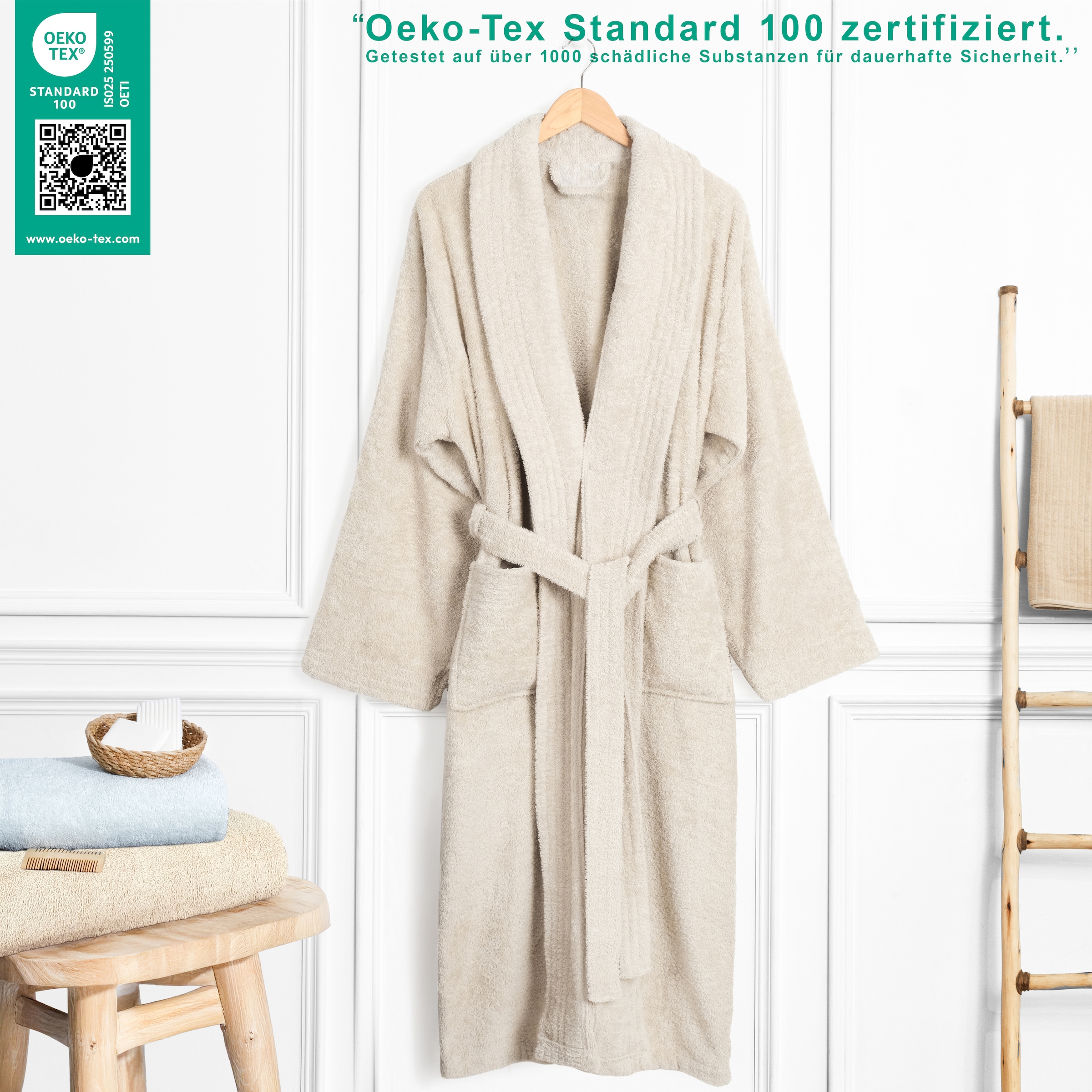 HAMMETEX Herrenbademantel »hergestellt aus 100% Baumwolle – 380 g/m² Frottee, mit Taschen« 1 Stk.