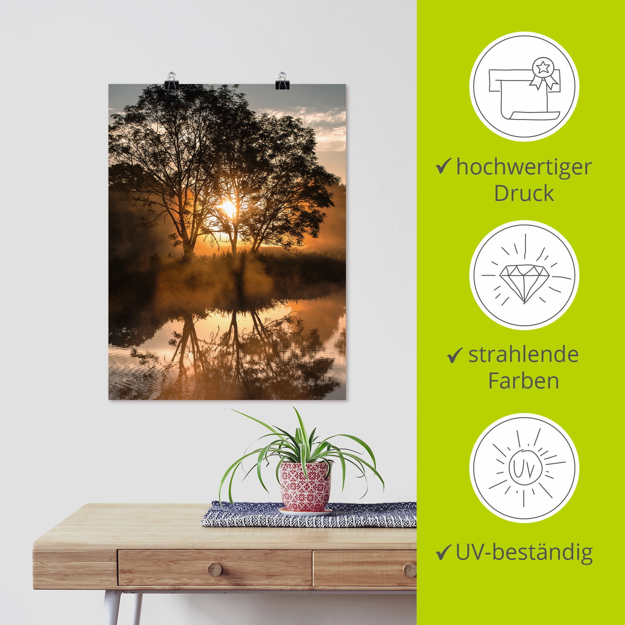 Artland Poster »Früh morgens, wenn der Tag erwacht«, Gewässer, (1 St.), als Alubild, Leinwandbild, Wandaufkleber oder Poster in versch. Größen