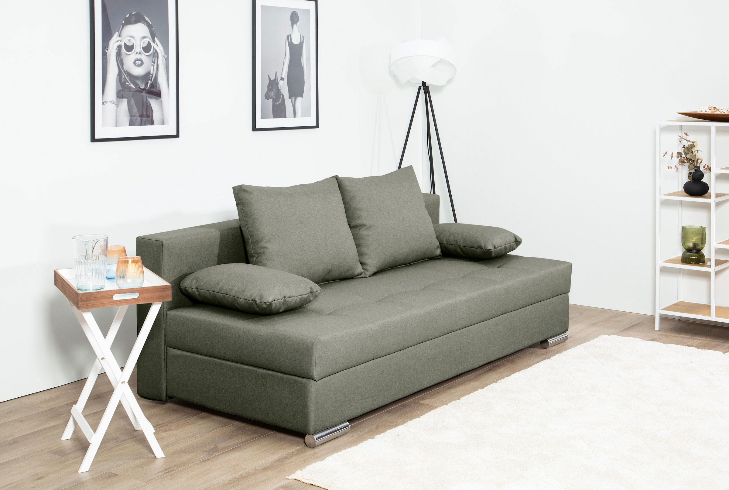 COLLECTION AB Schlafsofa »Tania mit Bettfunktion und Bettkasten«, komfortabler Sitzkomfort: Federkern-Polsterung, inklusive Rückenkissen