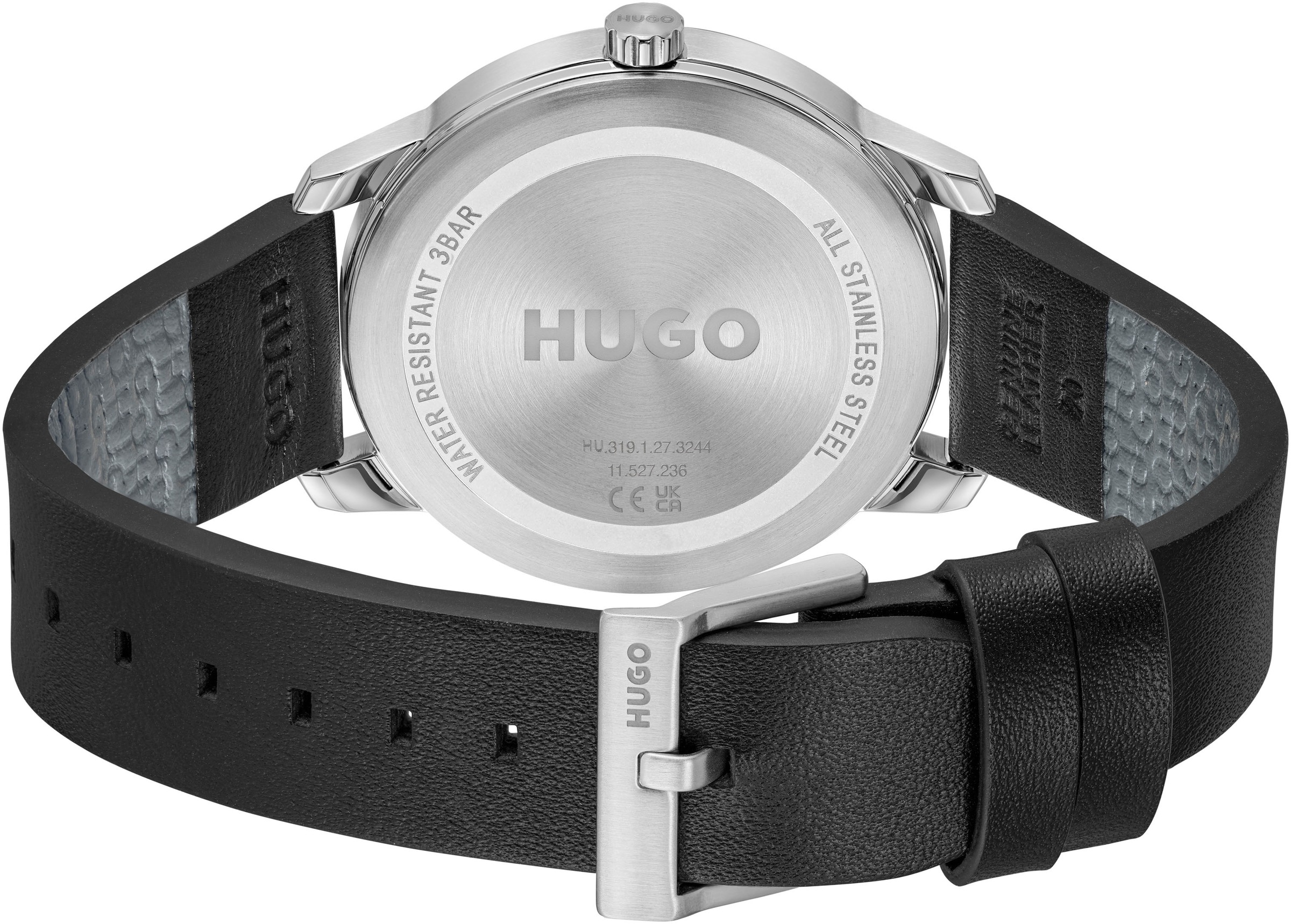 HUGO Quarzuhr »#STAMP«, Armbanduhr, Herrenuhr, analog, Lederarmband