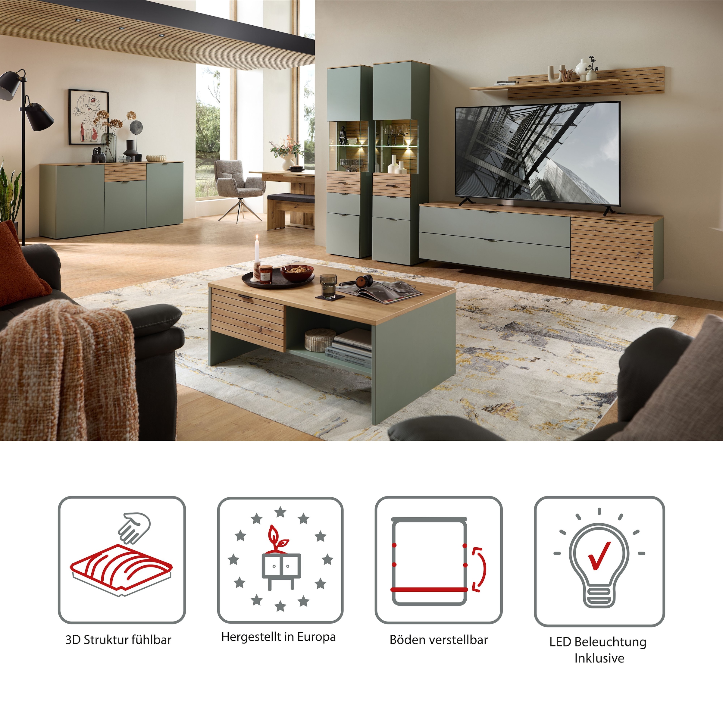 Innostyle Wohnwand »Ina Wohnwand, 320x200x40 cm (B/H/T)« 5 Stk. tlg.