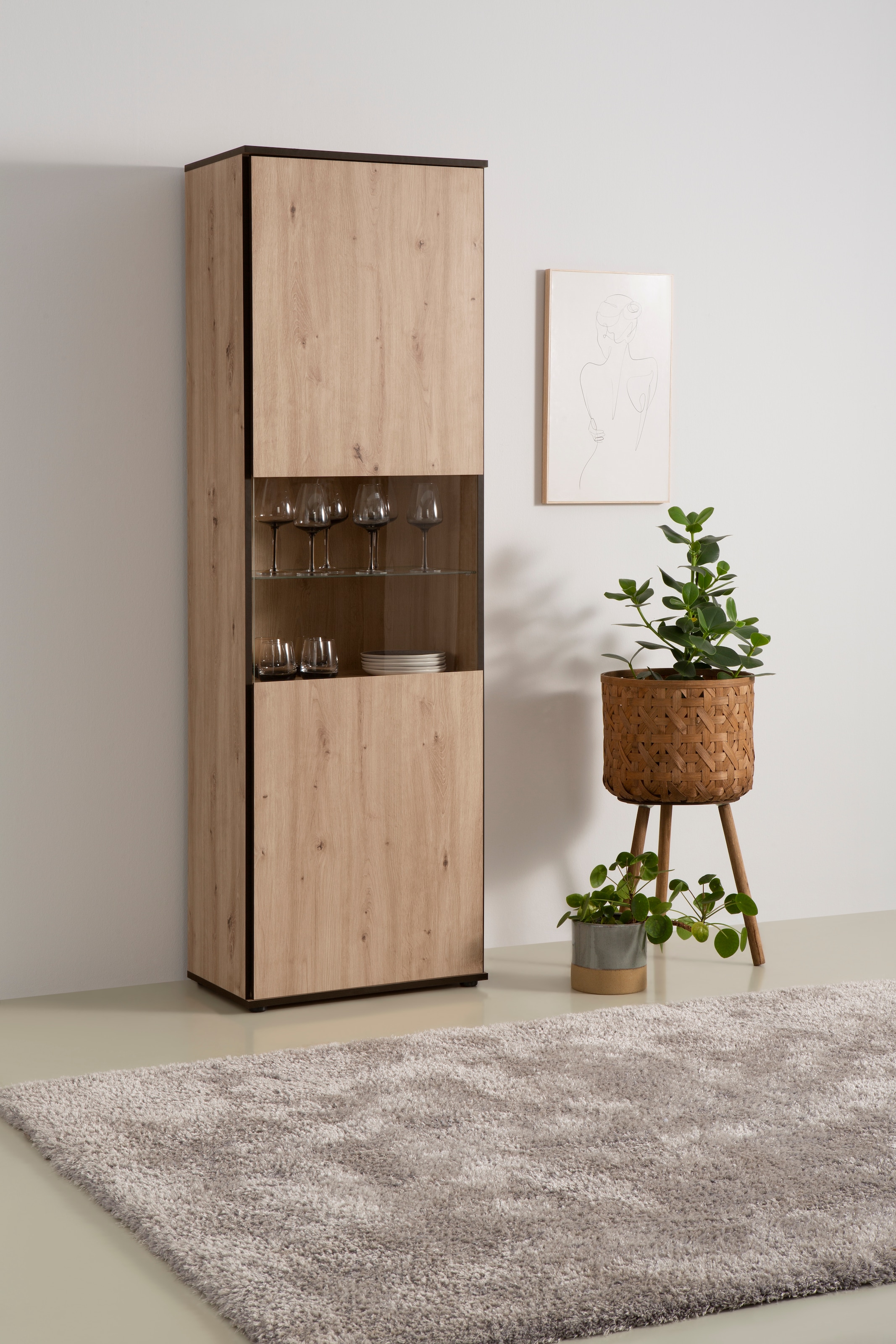 HELA Vitrine »Ariana« mit angeschrägten Griffmulden, Höhe 195 cm günstig online kaufen