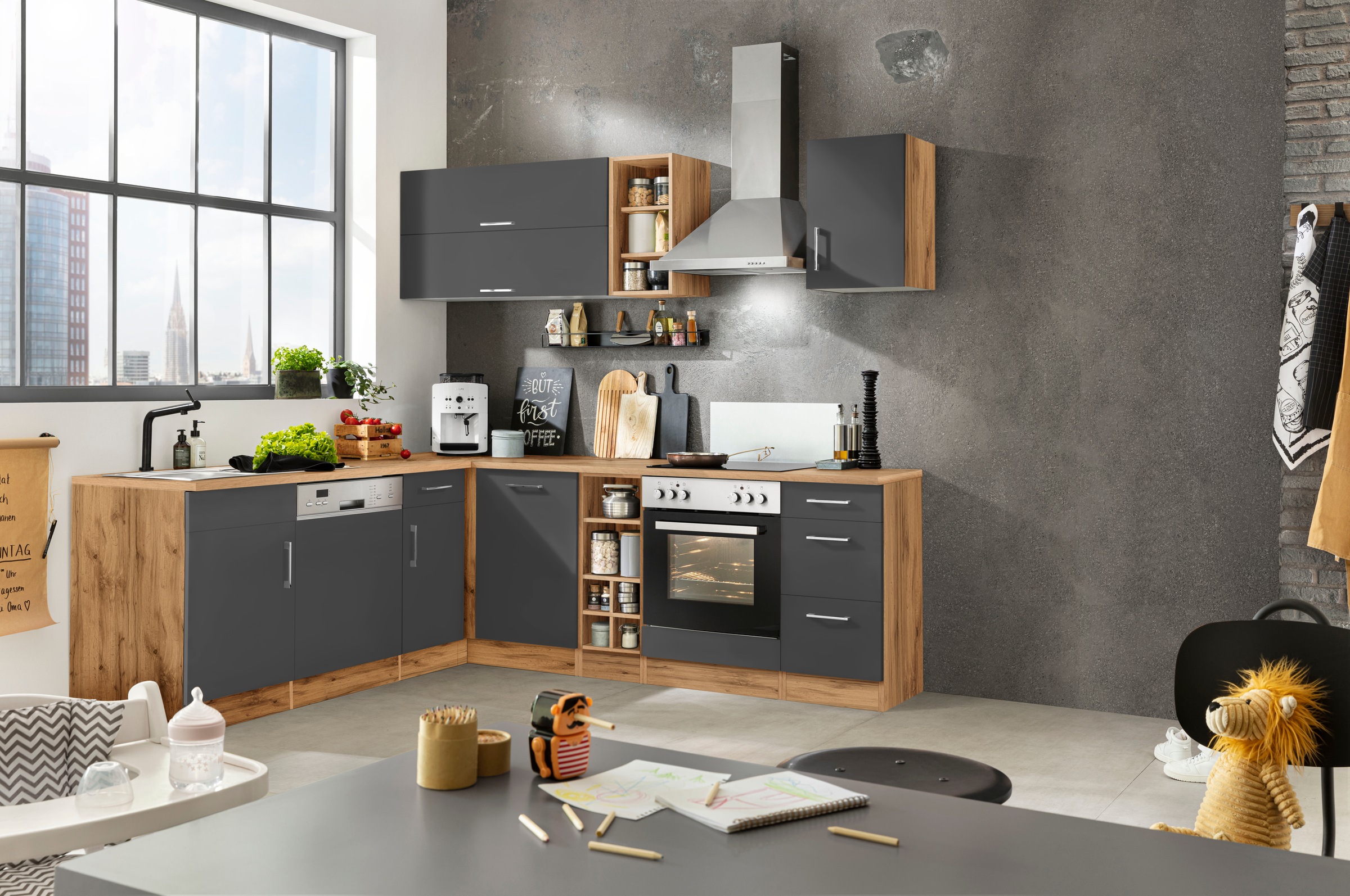KOCHSTATION Winkelküche »KS-Colmar«, mit E-Geräten, Stellbreite 210/240 cm