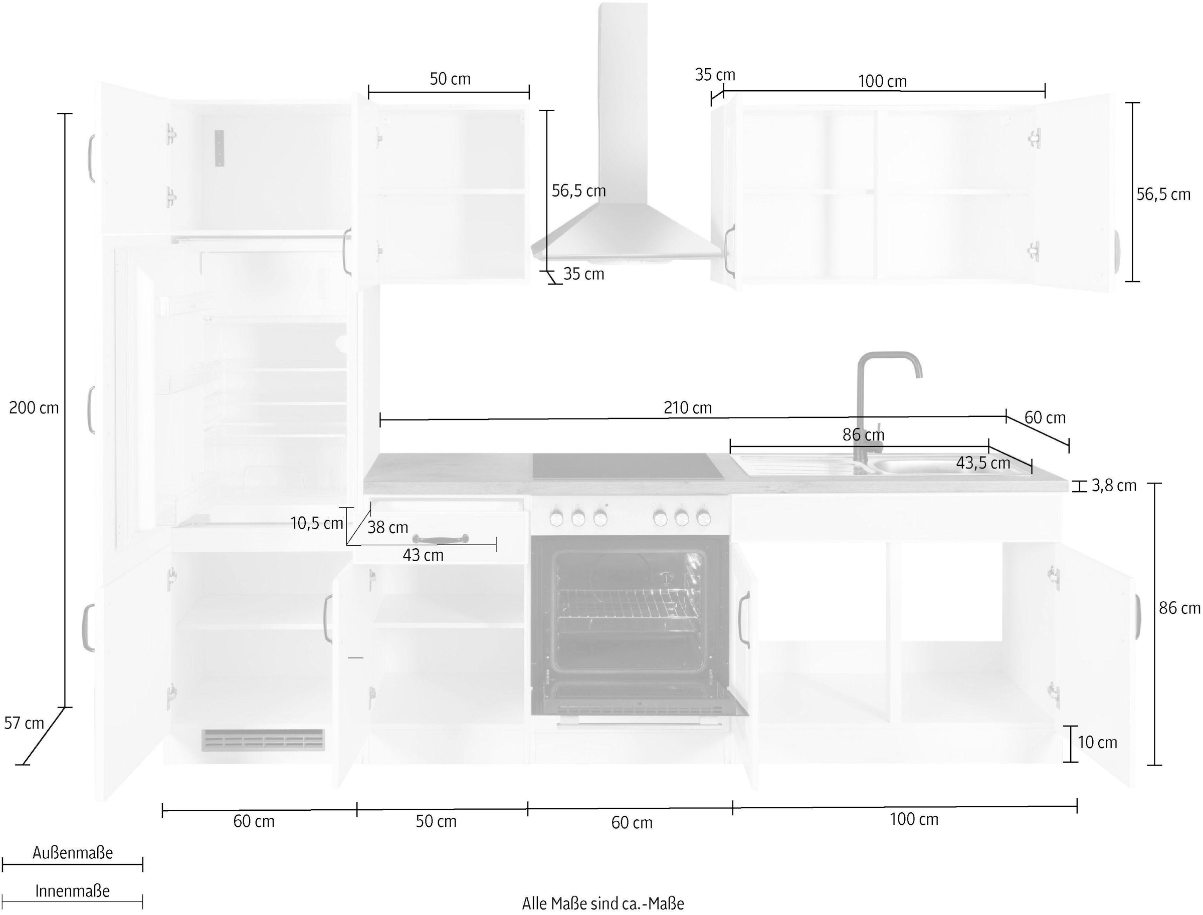 wiho Küchen Küchenzeile »Erla«, ohne E-Geräte, Breite 270 cm
