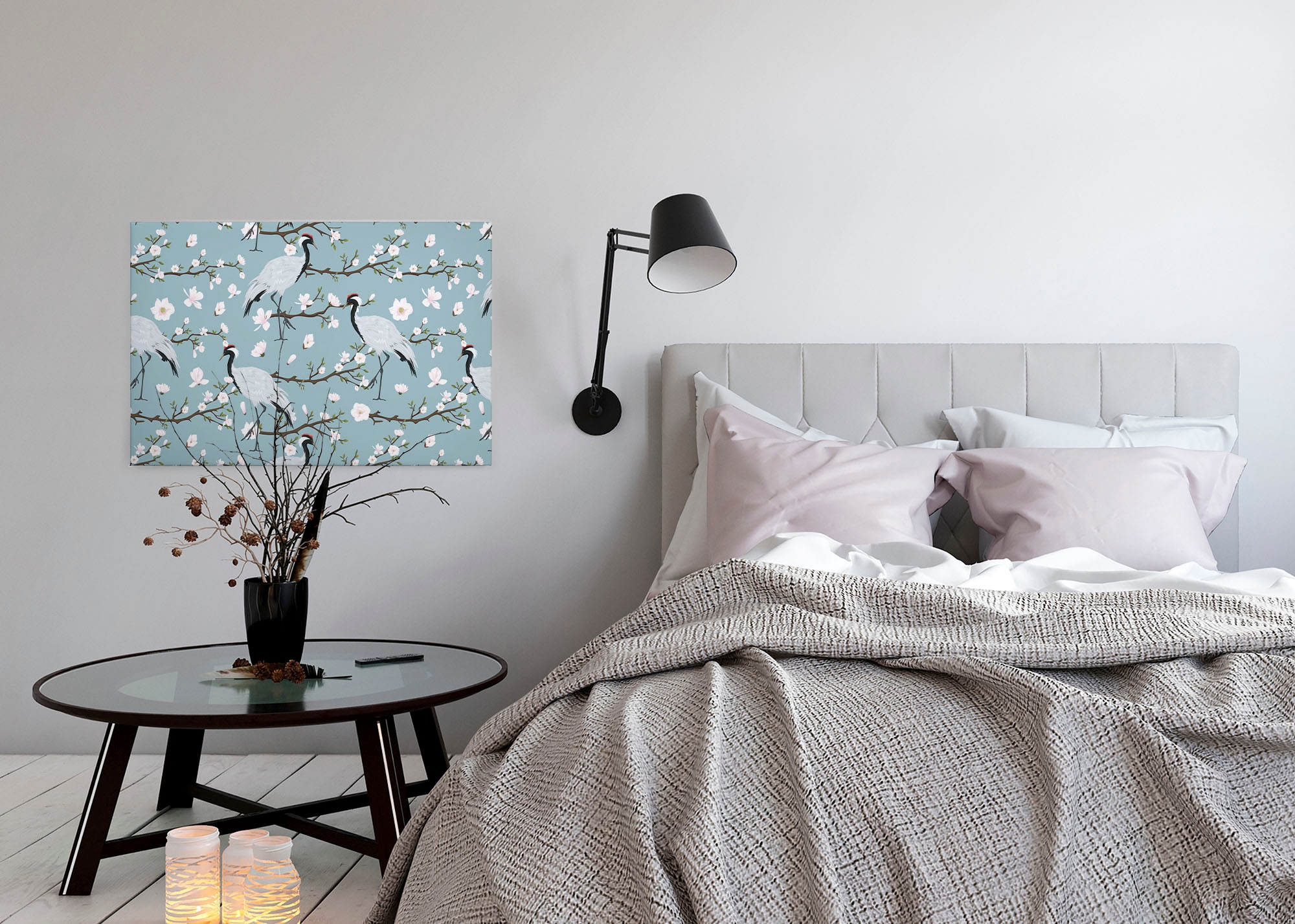 A.S. Création Leinwandbild »Japanese Cranes«, Kunst-Blumen-Kinder, (1 St.), Keilrahmen Kranich Asiatisch Leinwand-Bild Wohnzimmer modern Wandbild