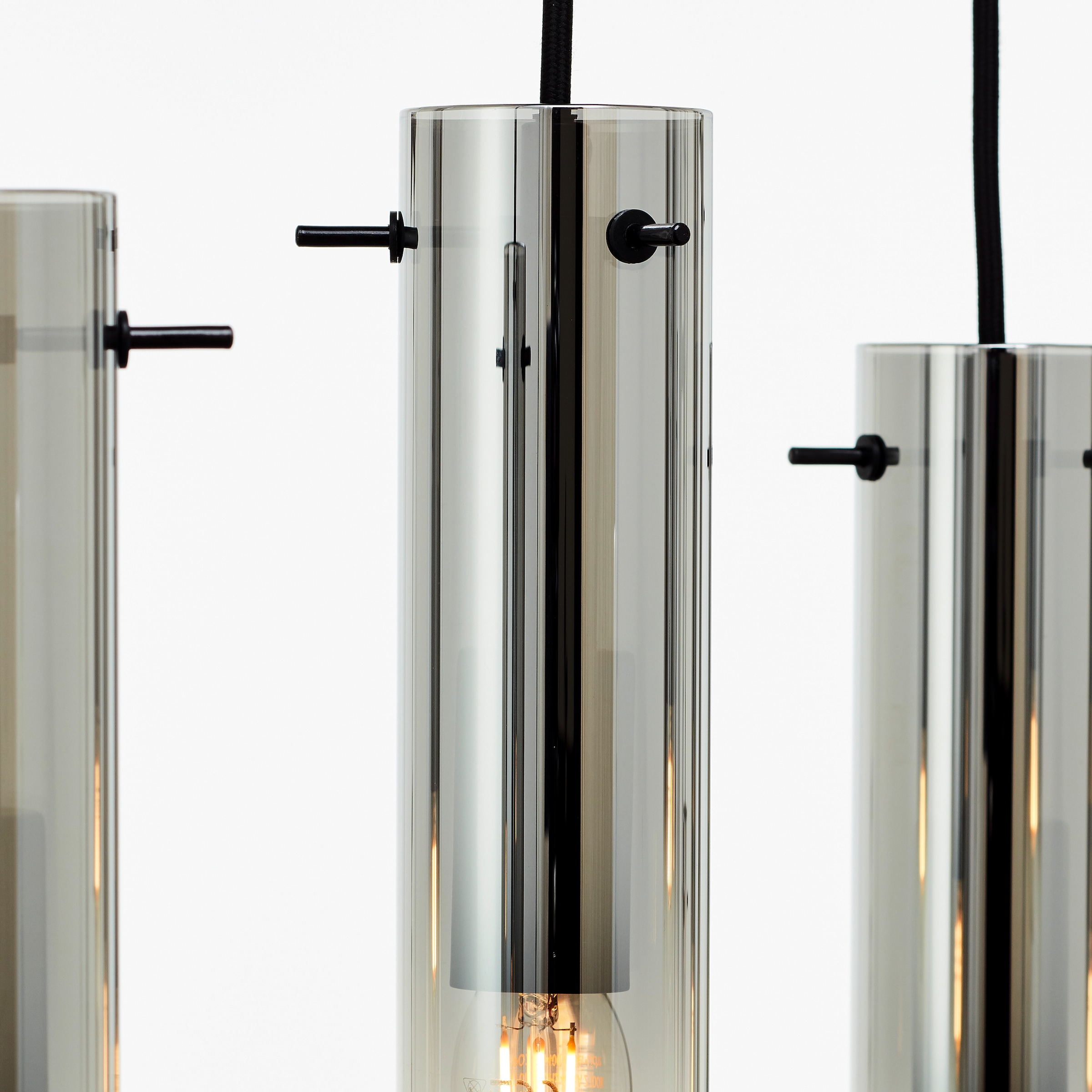 Brilliant Pendelleuchte »Glasini«, 8 flammig, Leuchtmittel E14 | ohne Leuchtmittel, 199 x 80 x 30 cm, 8 x E14, kürzbar, Metall/Rauchglas, matt schwarz