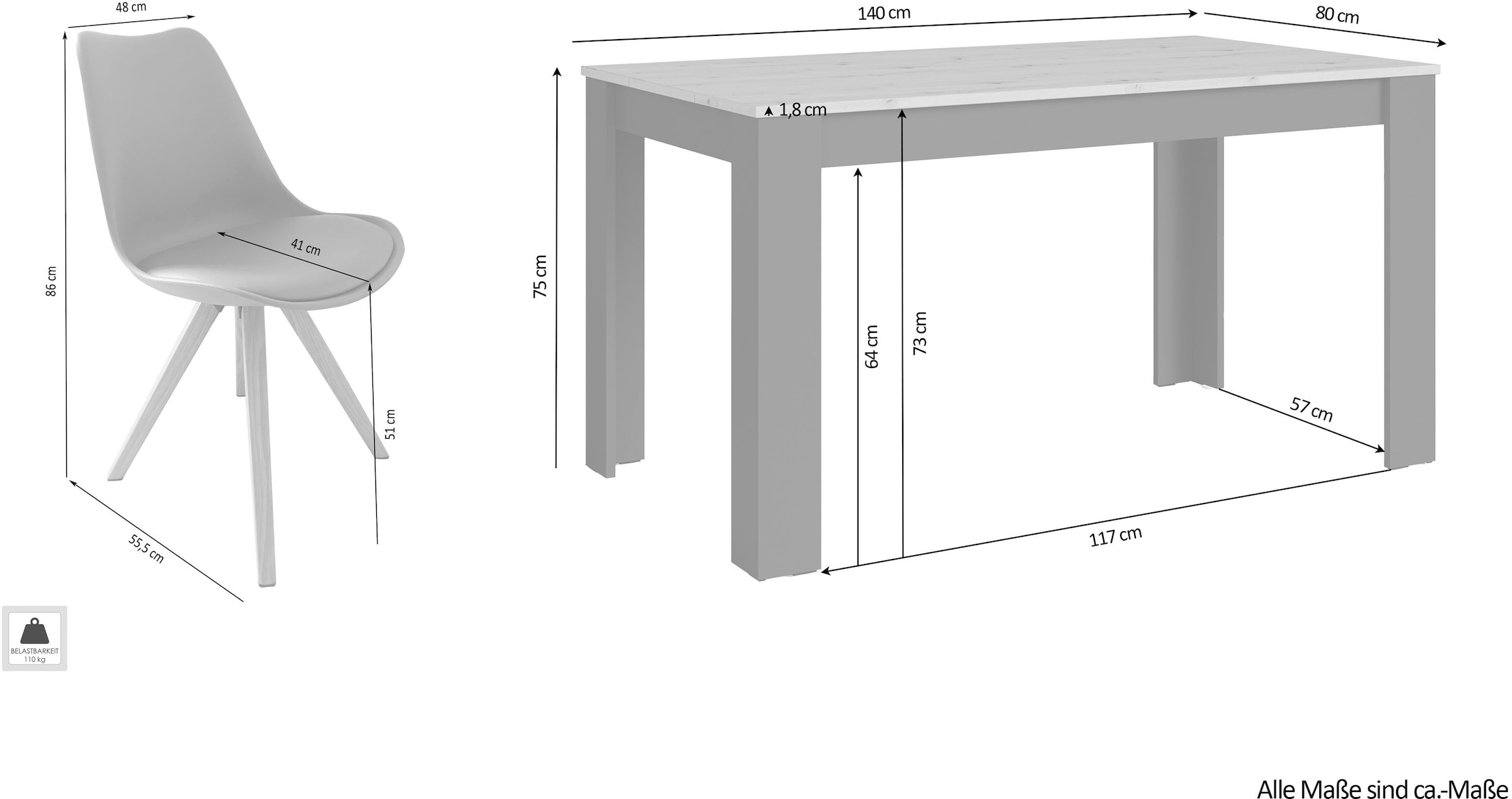 byLIVING Essgruppe »Kira« Set, 5 Stk. tlg. modernes Set mit 4 Stühlen in mehreren Farben und Größen erhältlich